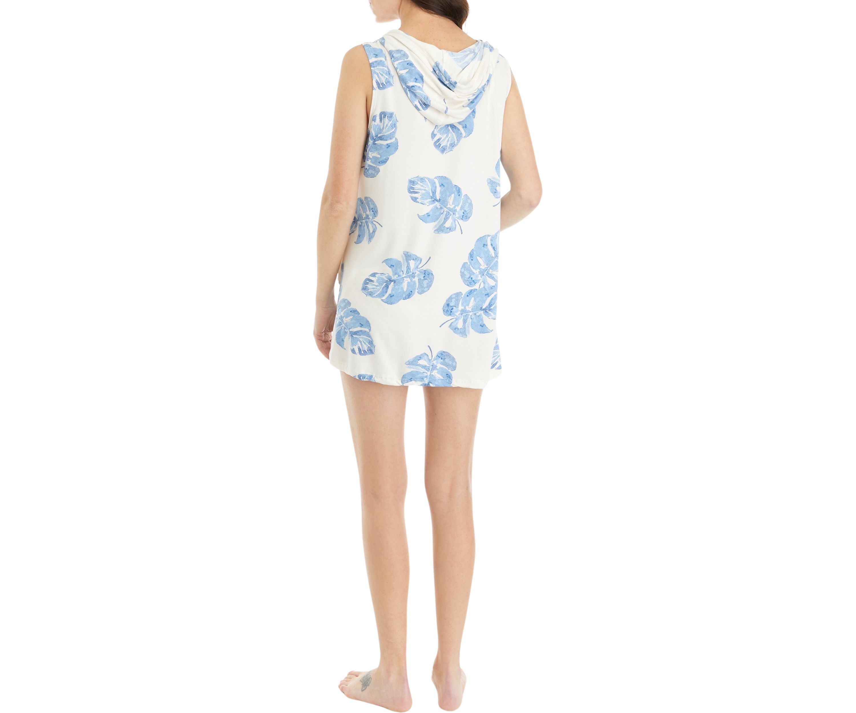 Womens Sleeveless Full Zip Monstera Leaf Print Swim Cover Up