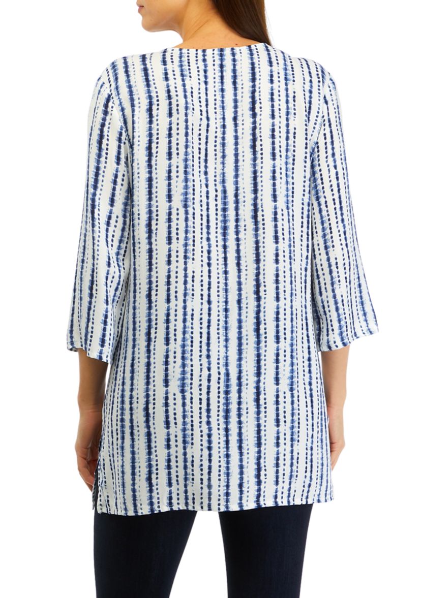 3/4 Sleeve Dyed Lace Up Tunic Swim Cover Up