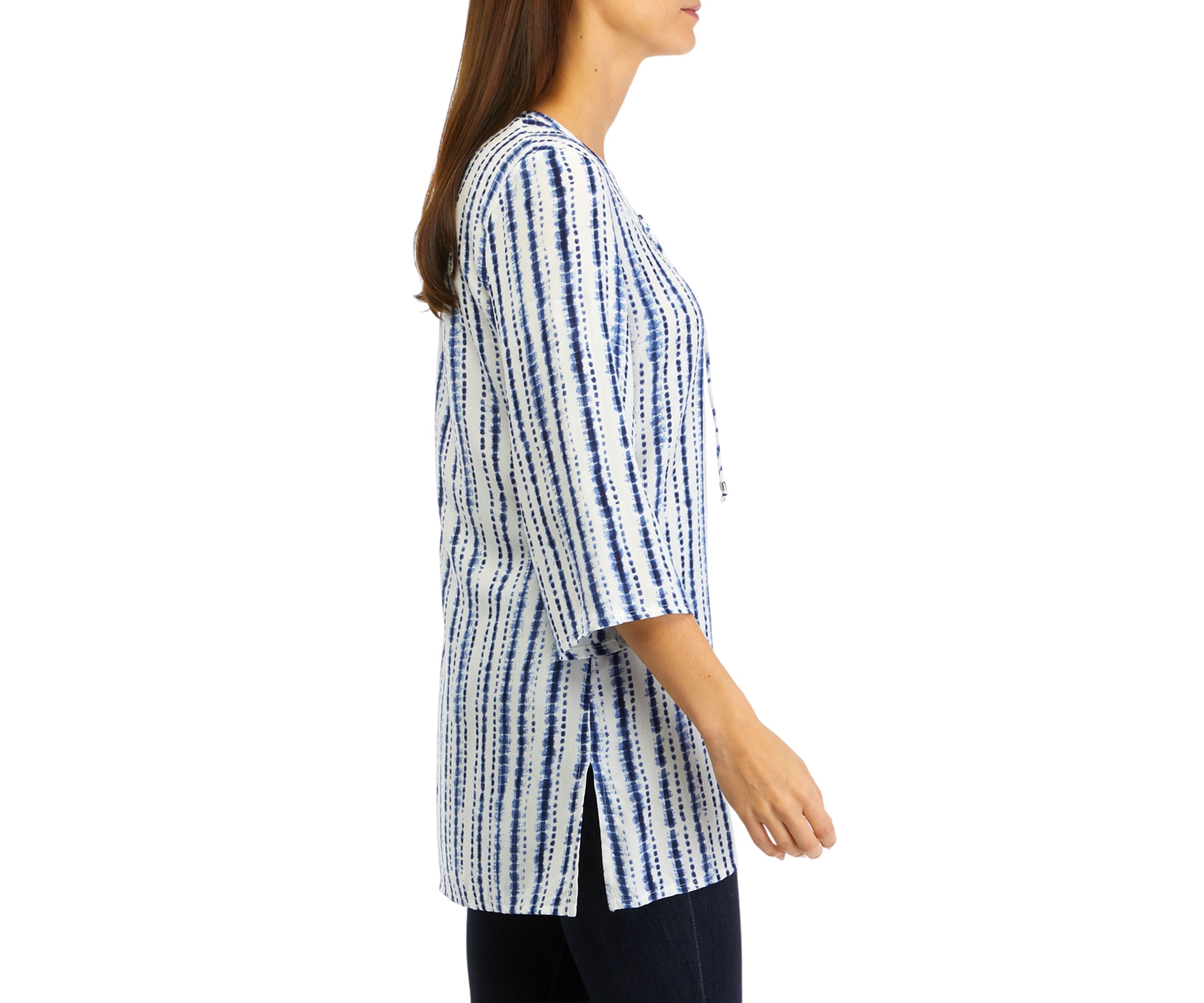 3/4 Sleeve Dyed Lace Up Tunic Swim Cover Up
