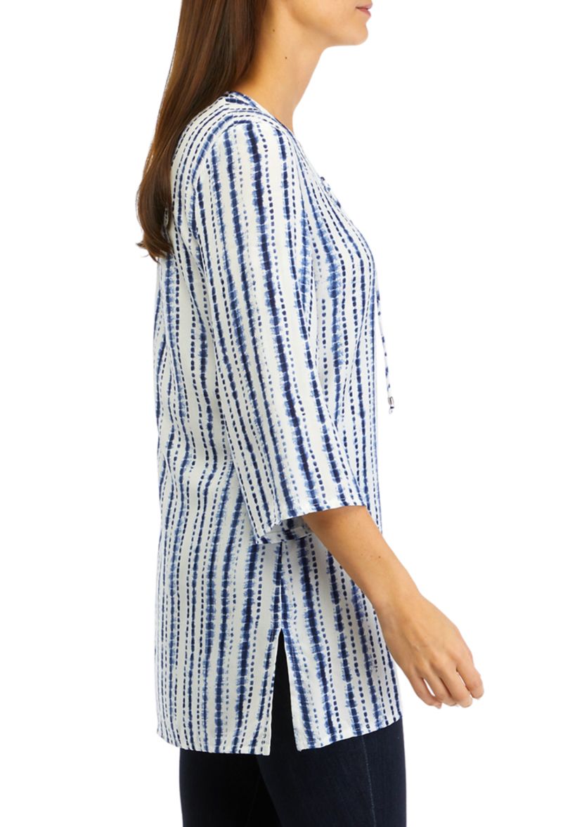 3/4 Sleeve Dyed Lace Up Tunic Swim Cover Up