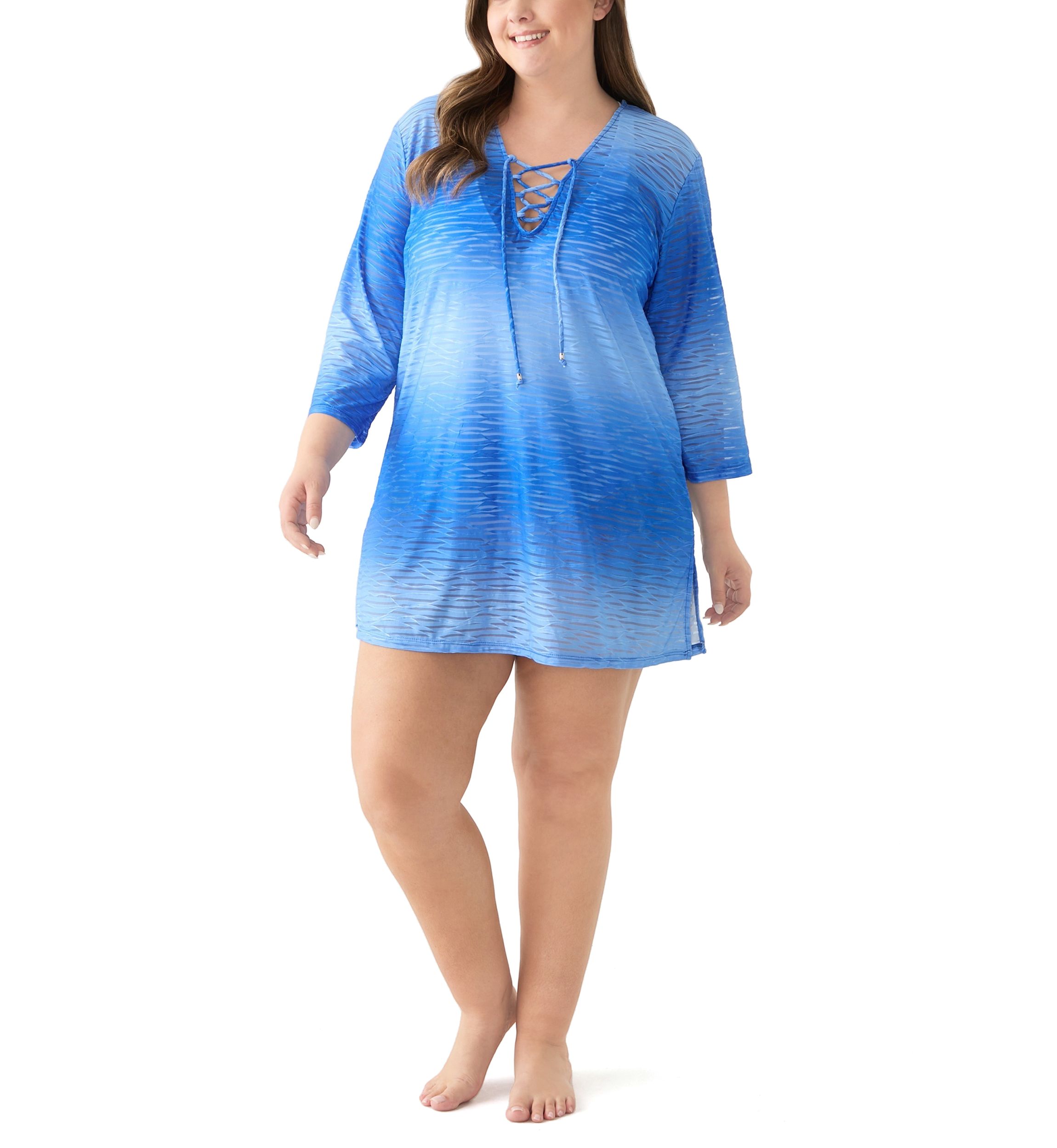 Plus Size Long Sleeve Printed Swim Tunic 