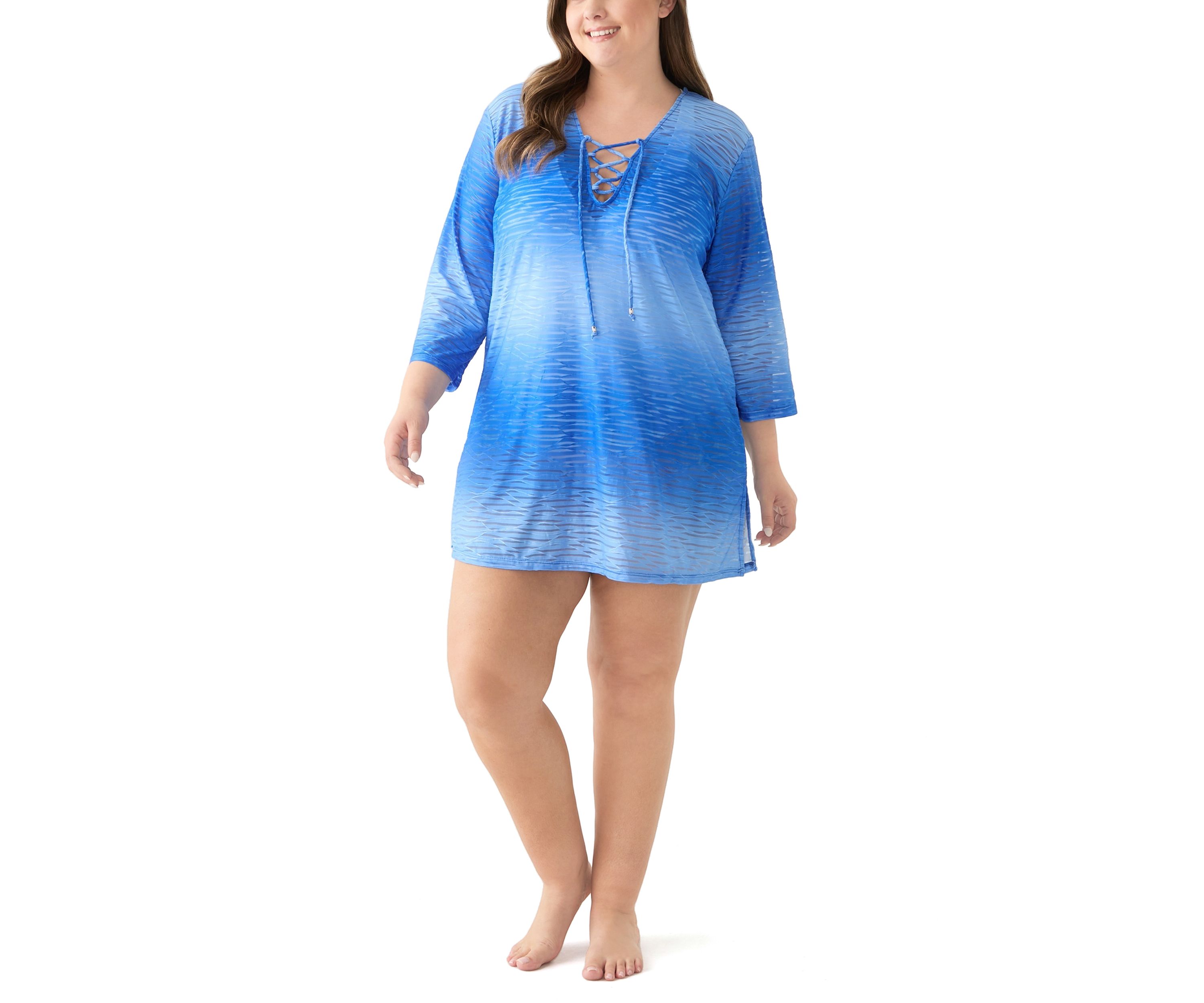 Plus Size Long Sleeve Printed Swim Tunic 