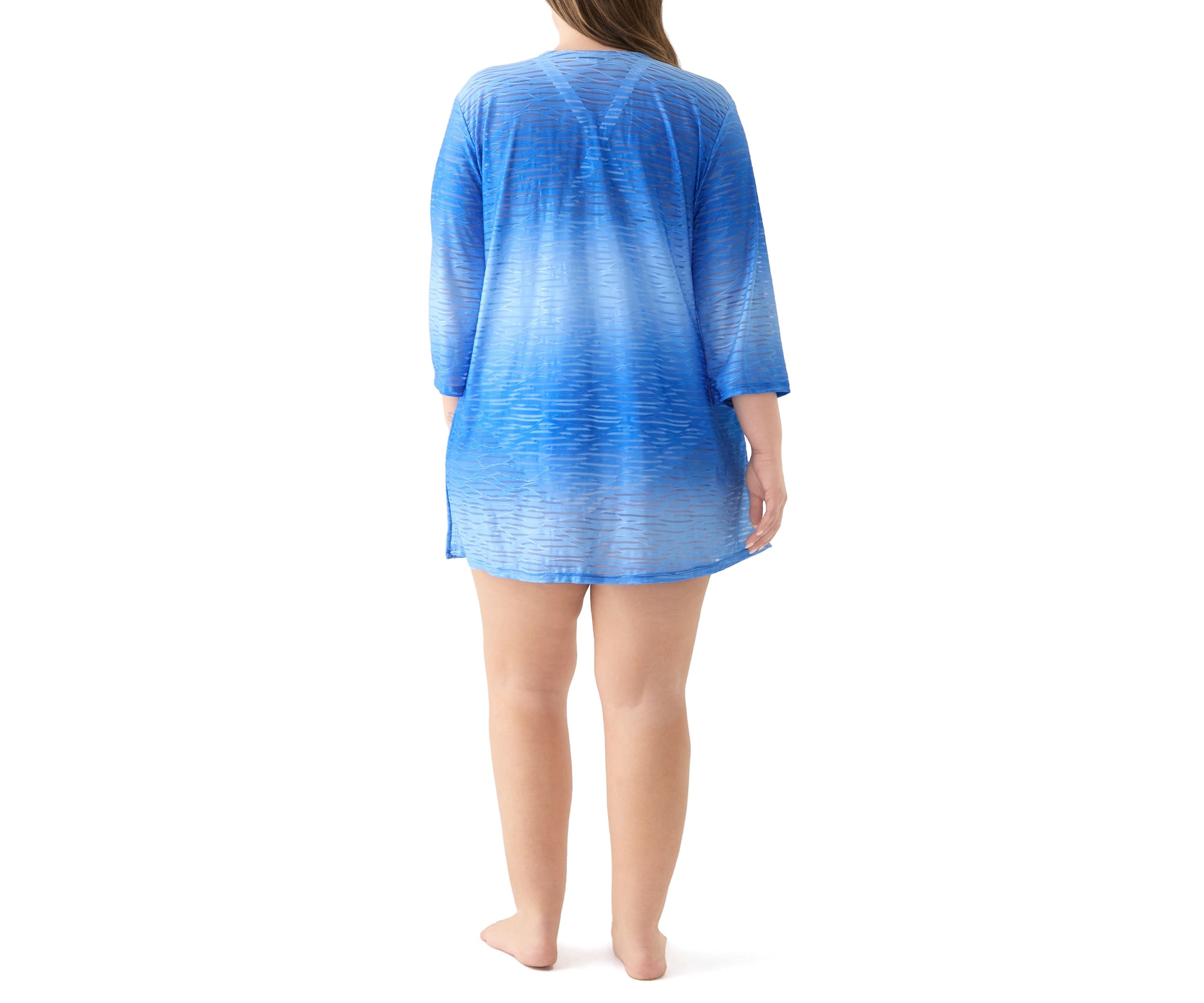 Plus Size Long Sleeve Printed Swim Tunic 