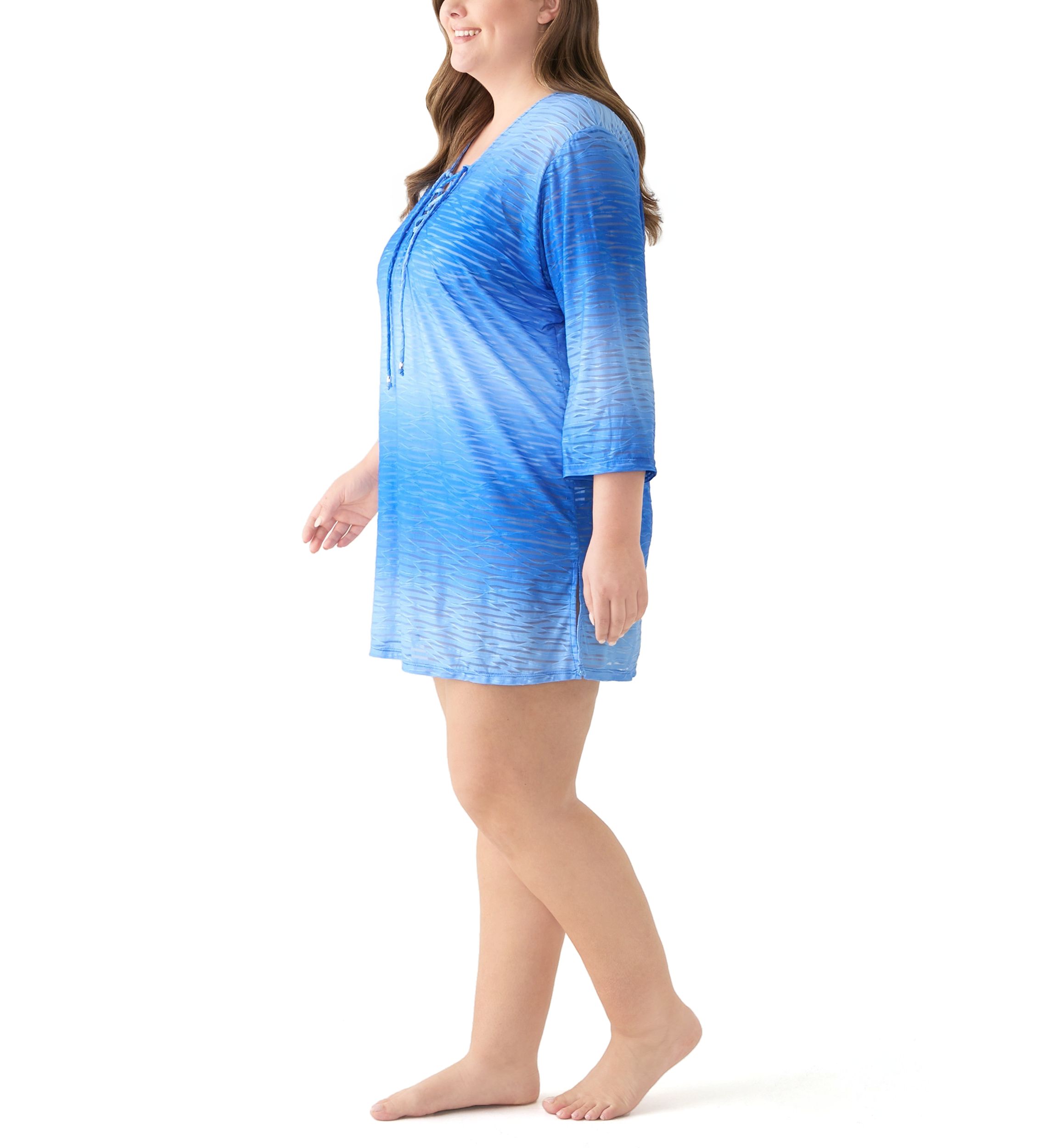 Plus Size Long Sleeve Printed Swim Tunic 