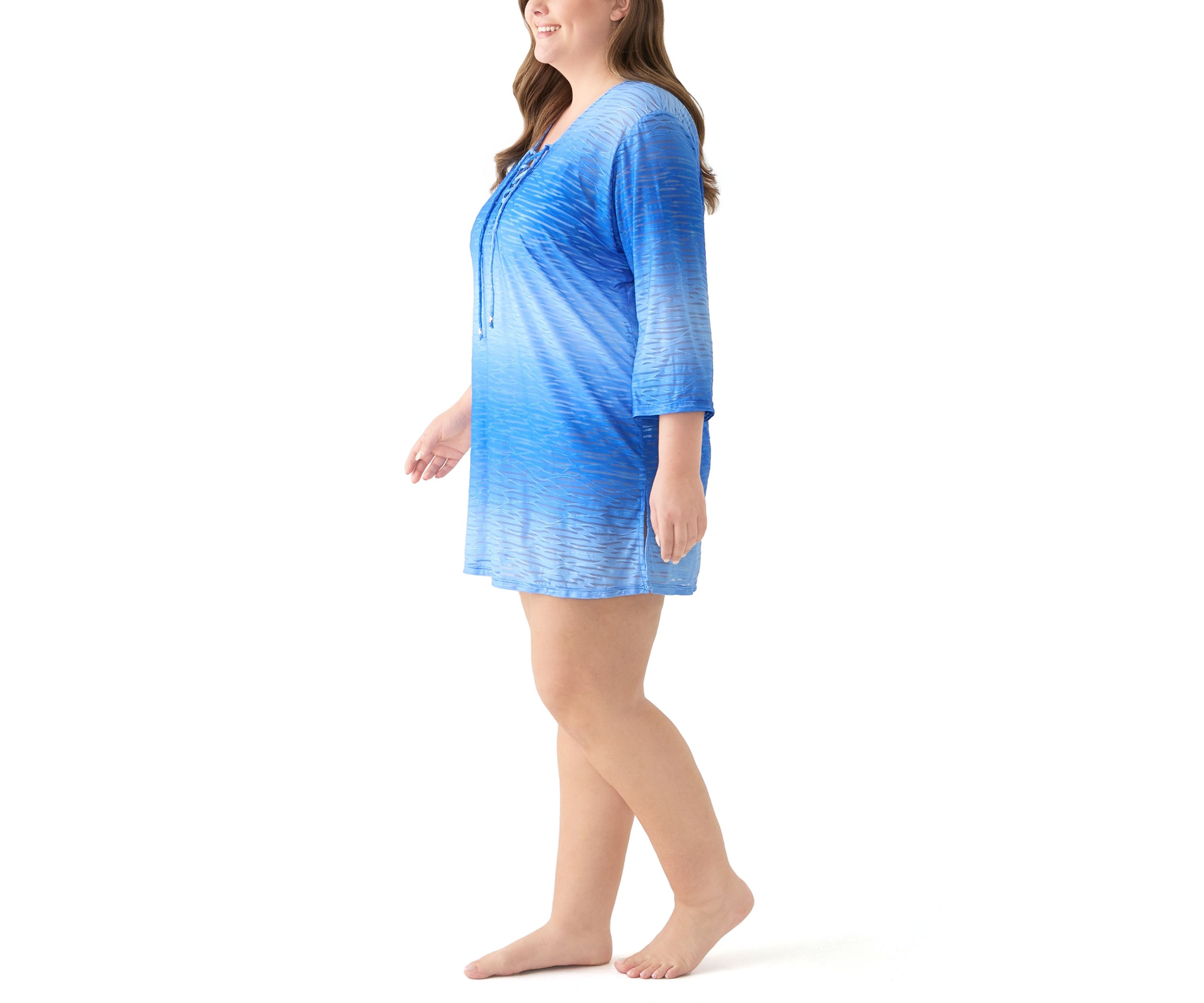 Plus Size Long Sleeve Printed Swim Tunic 