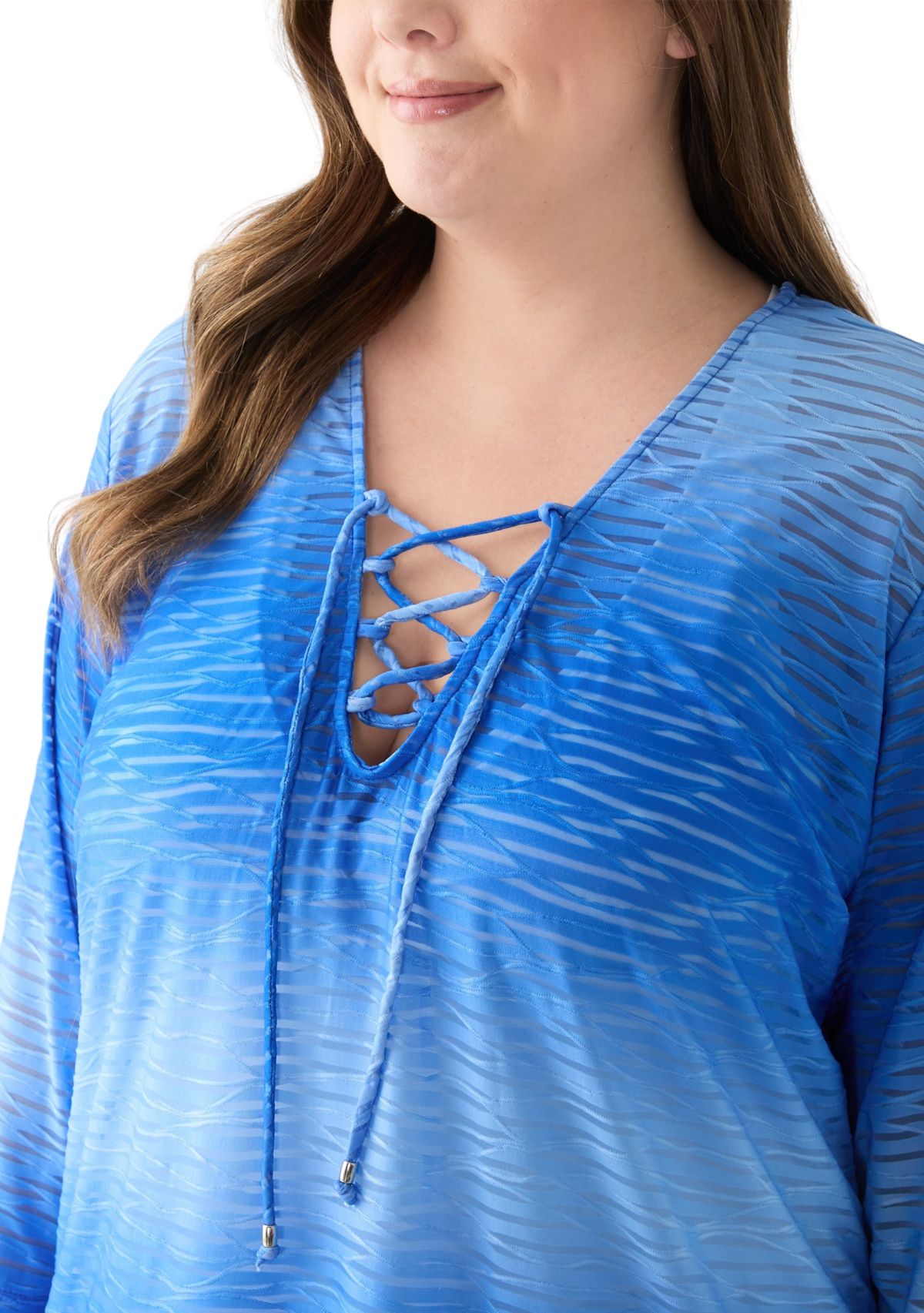 Plus Size Long Sleeve Printed Swim Tunic 