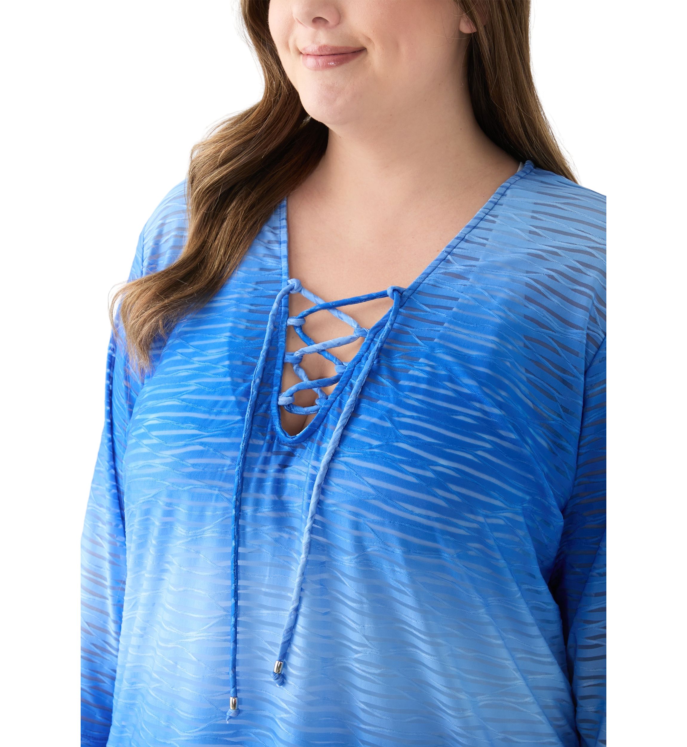 Plus Size Long Sleeve Printed Swim Tunic 