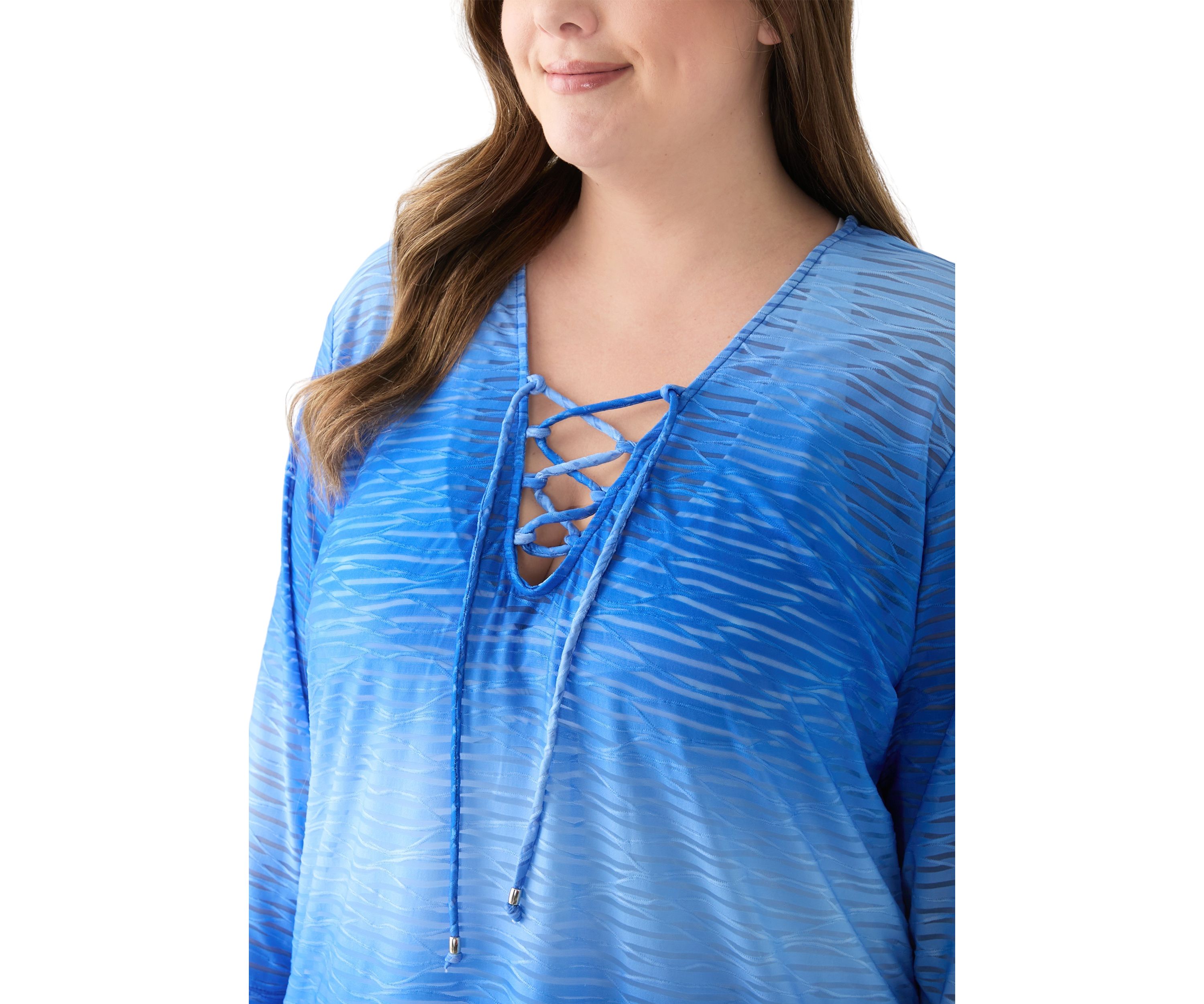 Plus Size Long Sleeve Printed Swim Tunic 