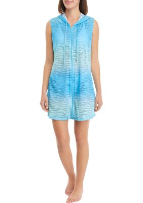 Sleeveless Ombré Zip Hoodie Swim Cover Up Dress