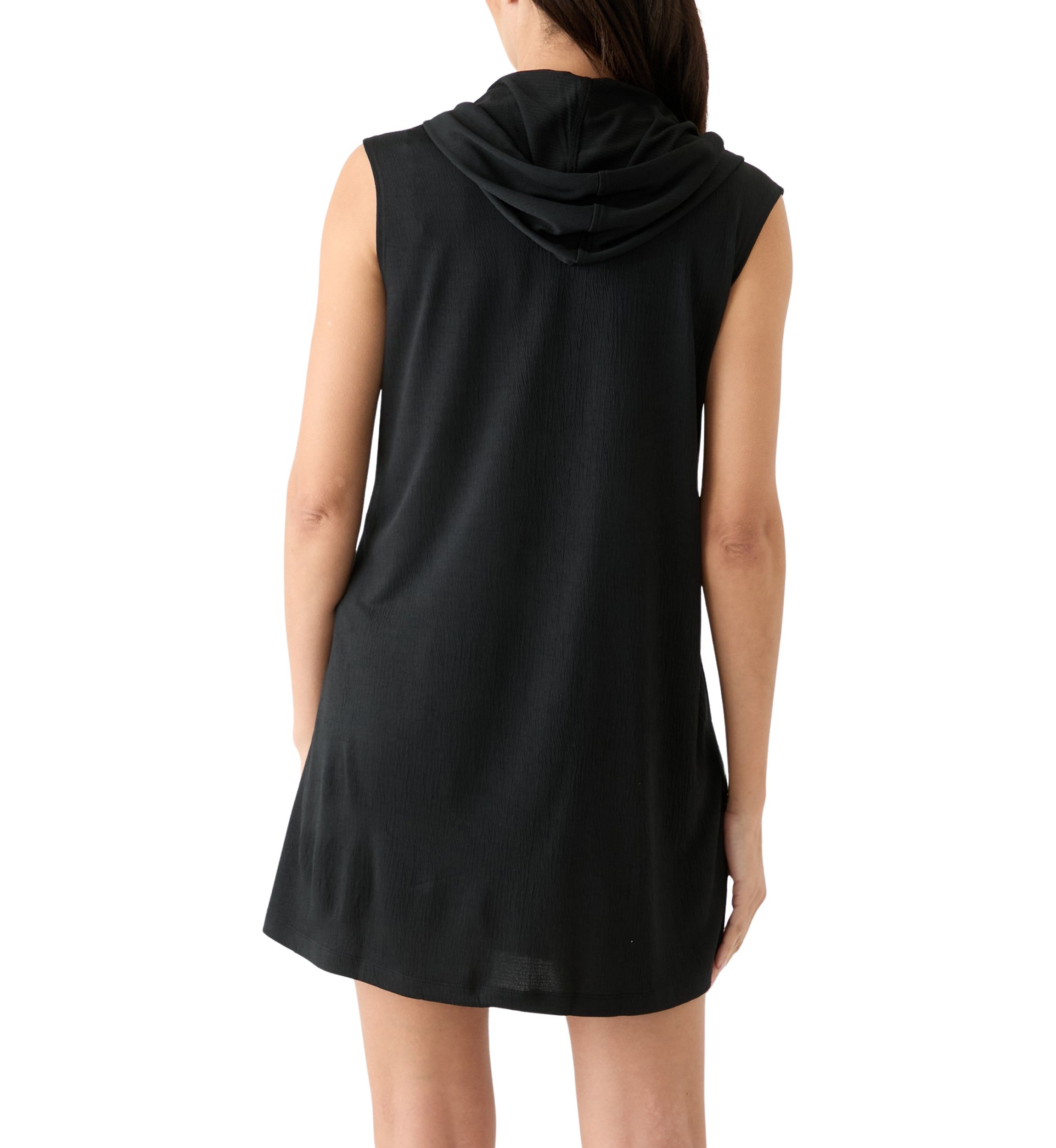 Womens Sleeveless Solid Full Zip Hoodie Swim Cover Up