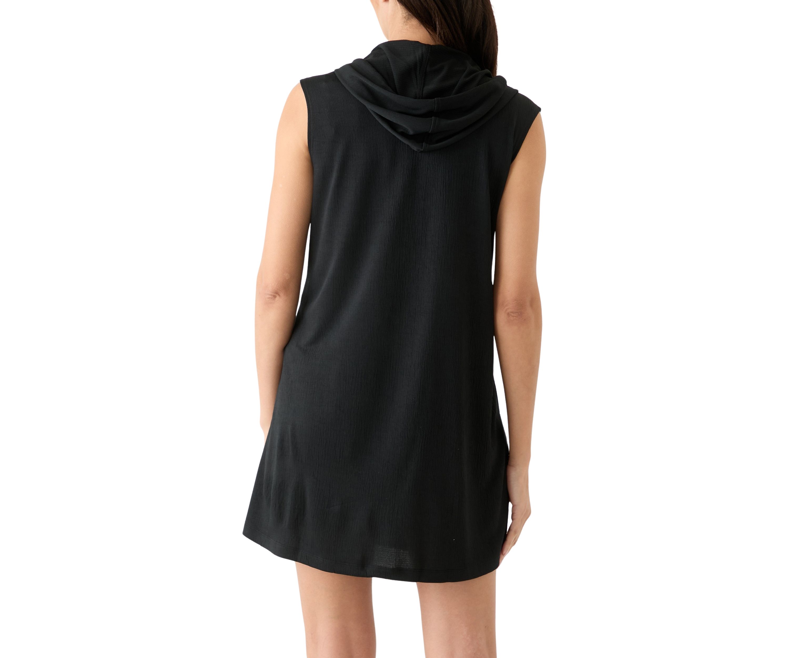 Womens Sleeveless Solid Full Zip Hoodie Swim Cover Up