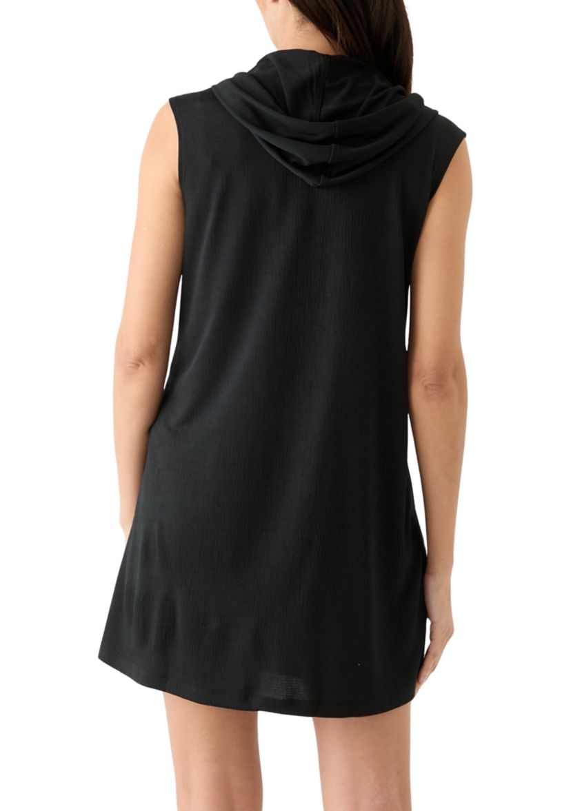 Womens Sleeveless Solid Full Zip Hoodie Swim Cover Up