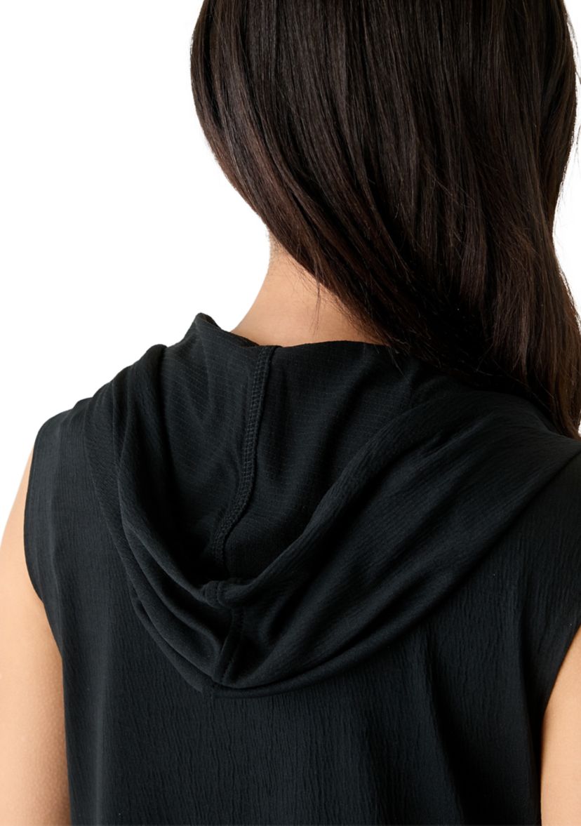 Womens Sleeveless Solid Full Zip Hoodie Swim Cover Up