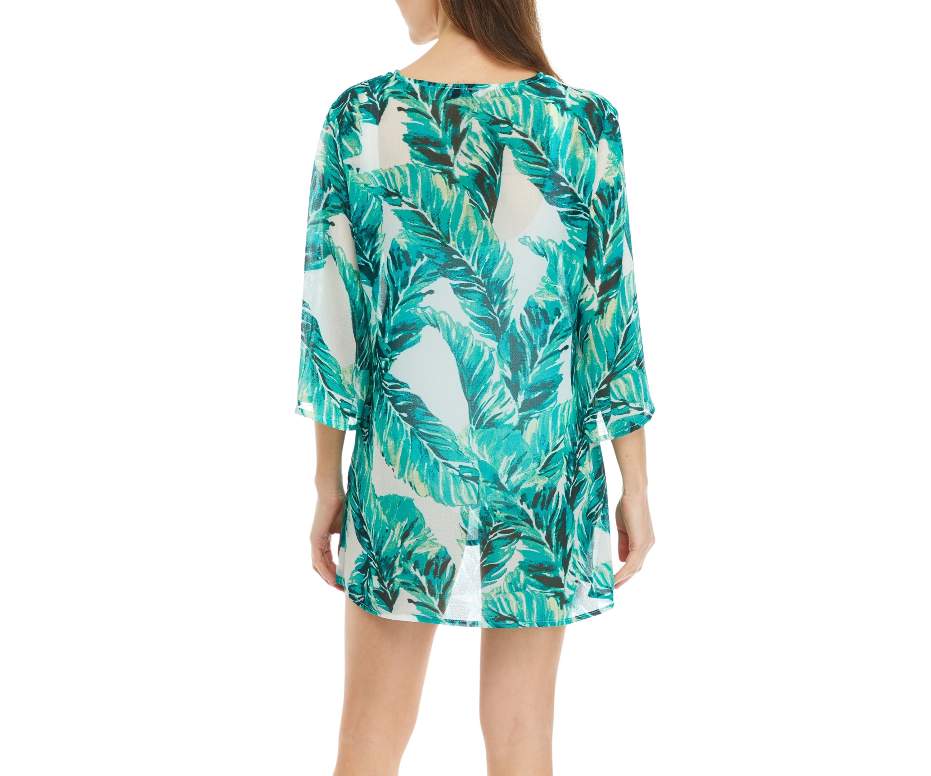 Jungle Leaf Printed Lace Swim Cover Up Dress