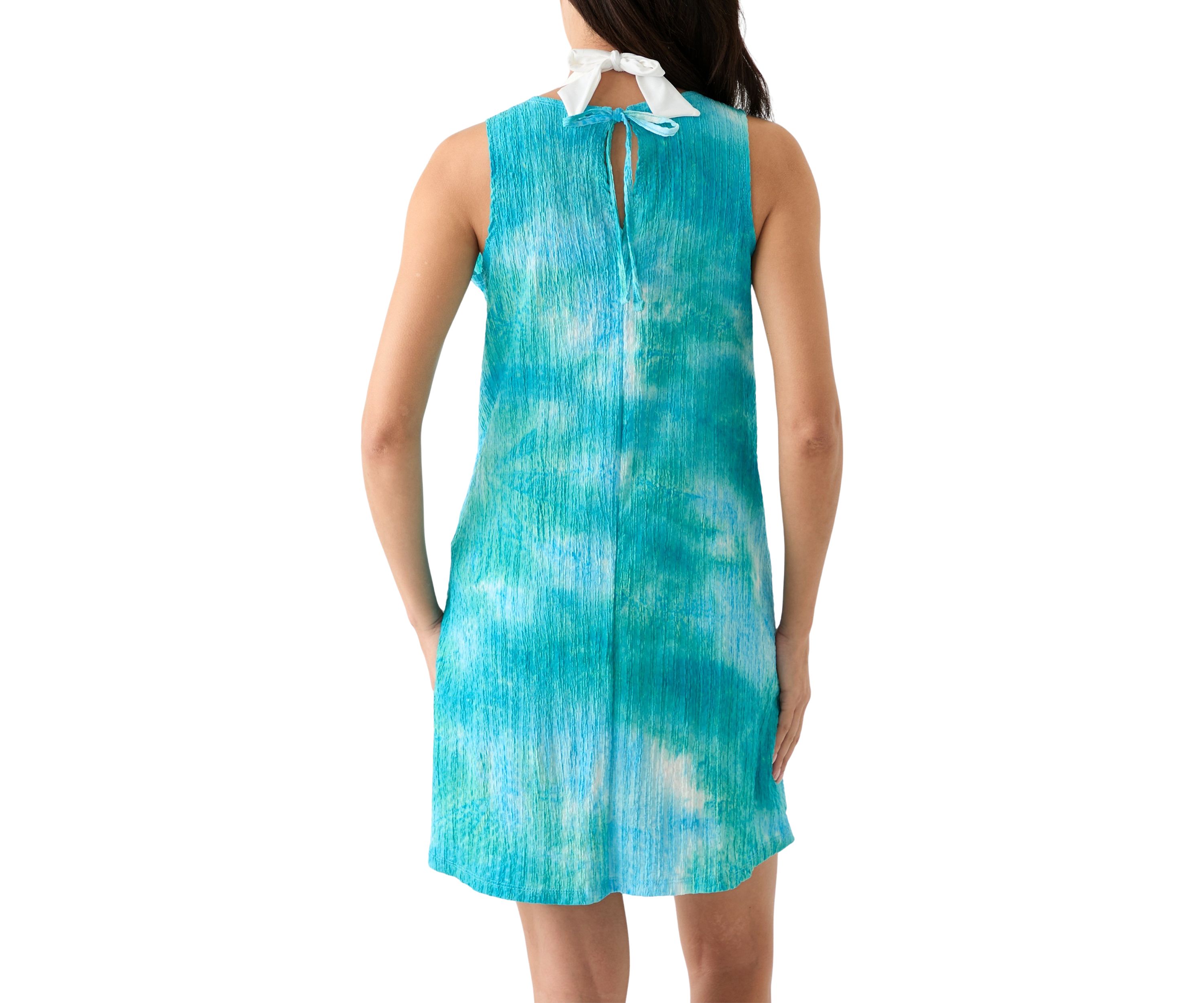 Sleeveless Tie Back High Low Woven Swim Cover Up