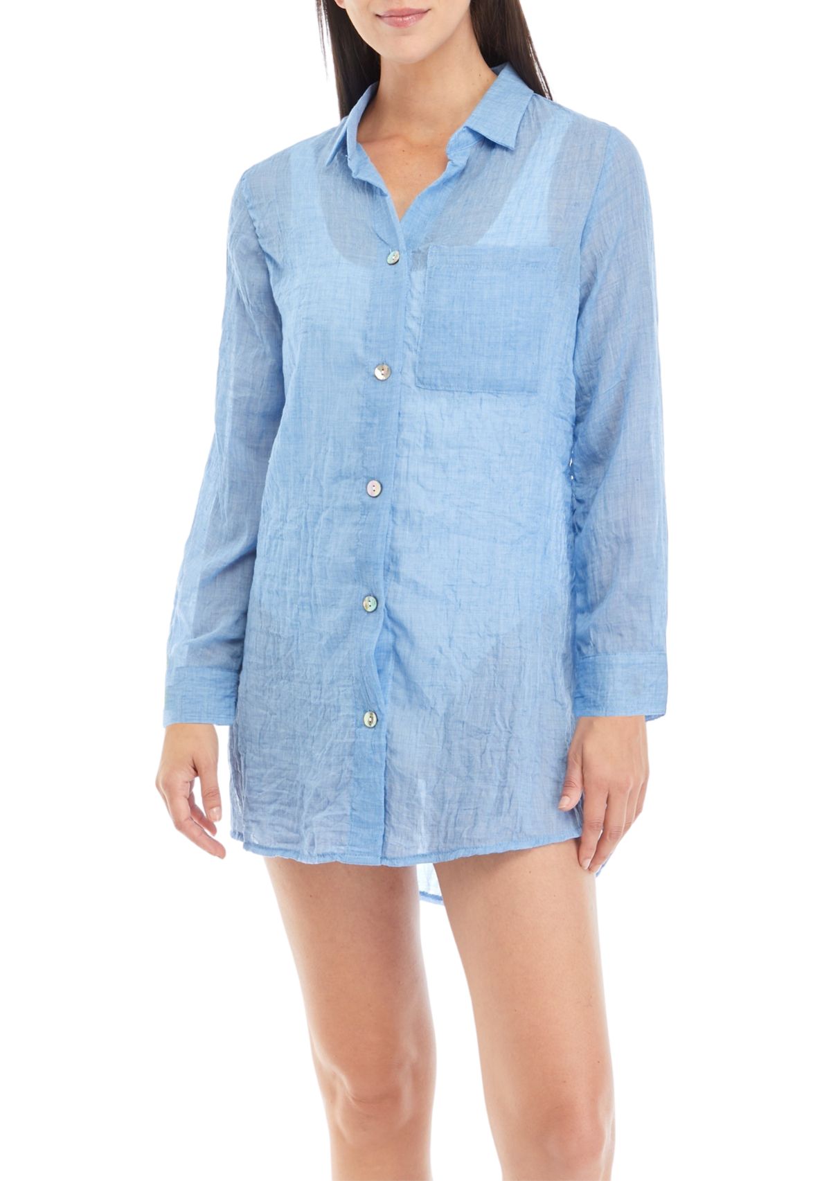 Womens Long Sleeve Big Shirt Swim Cover Up