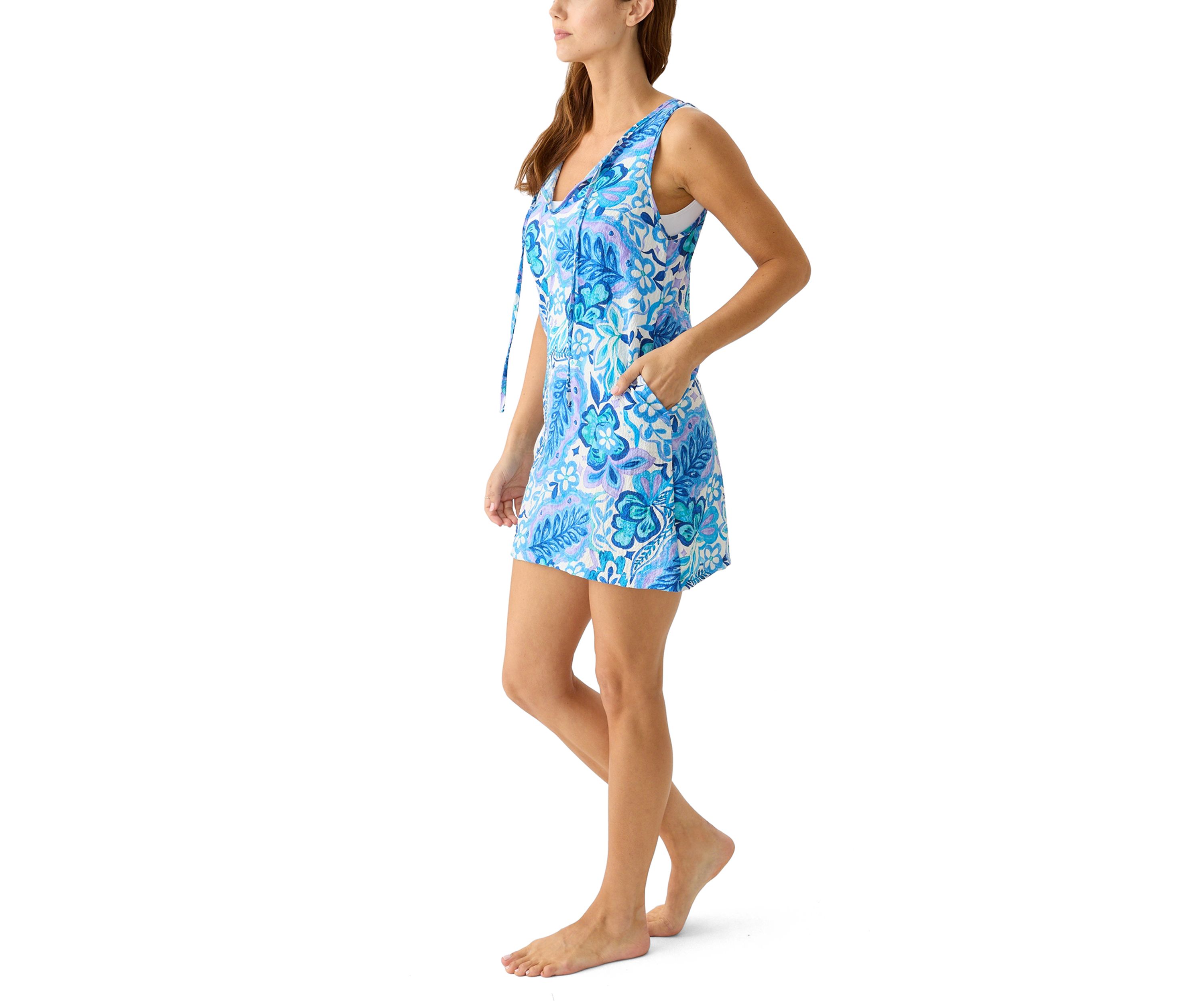Printed Tie Neck Swim Coverup