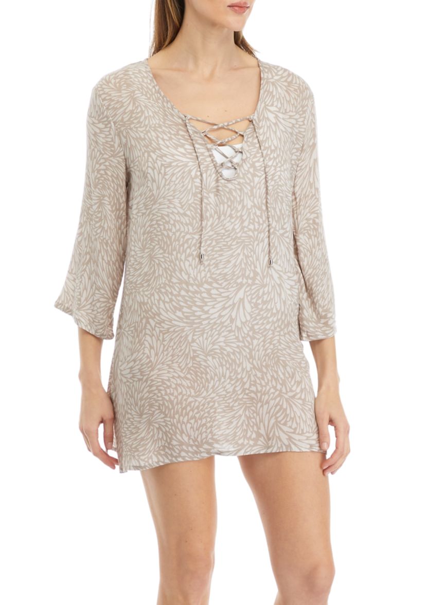 Printed Lace Up Swim Cover Up Dress