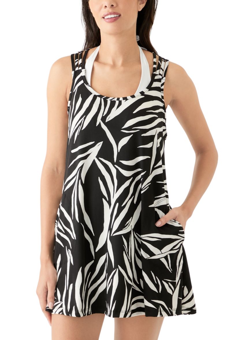 Sleeveless Printed Macrame Cross Back Swim Cover Up