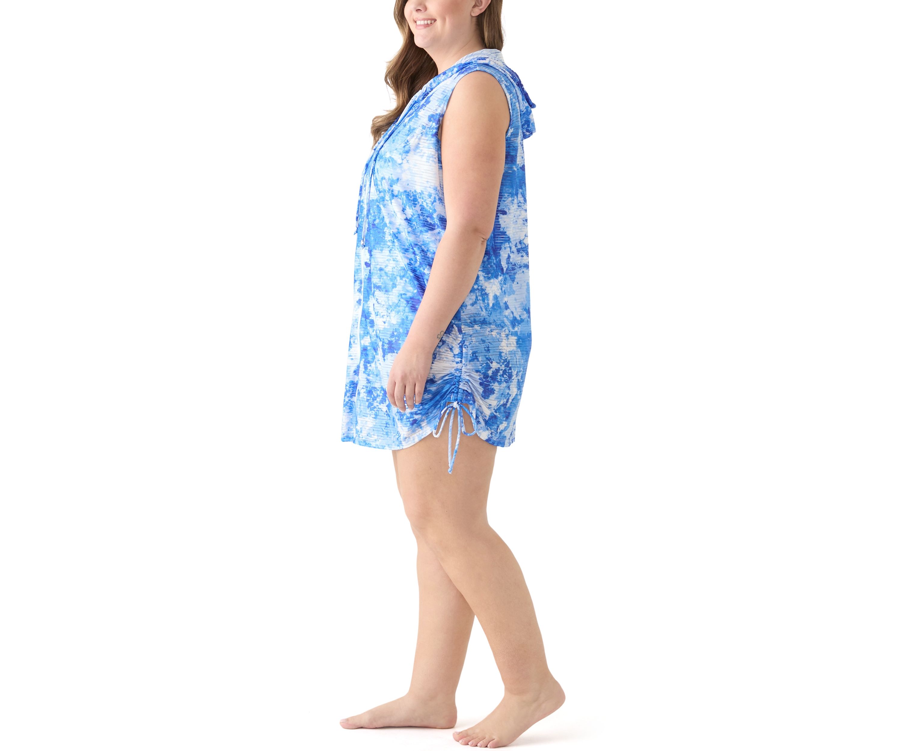 Plus Size Sleeveless Printed Full Dye Zip Hoodie