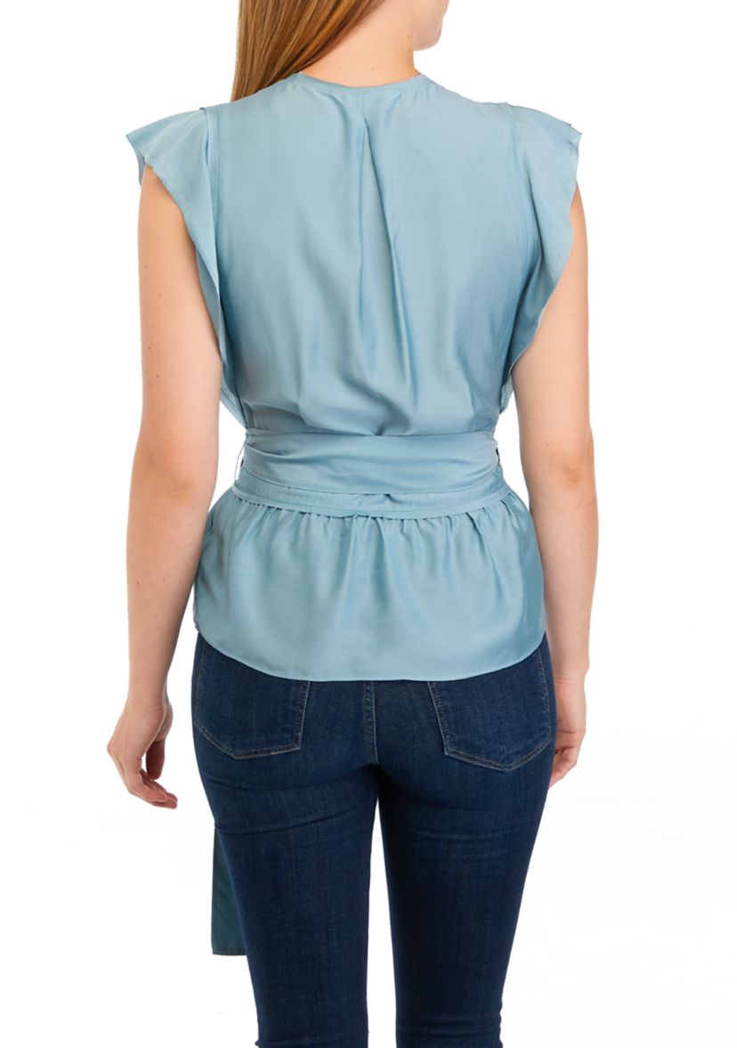 Womens Cap Sleeve Wrapped Blouse
