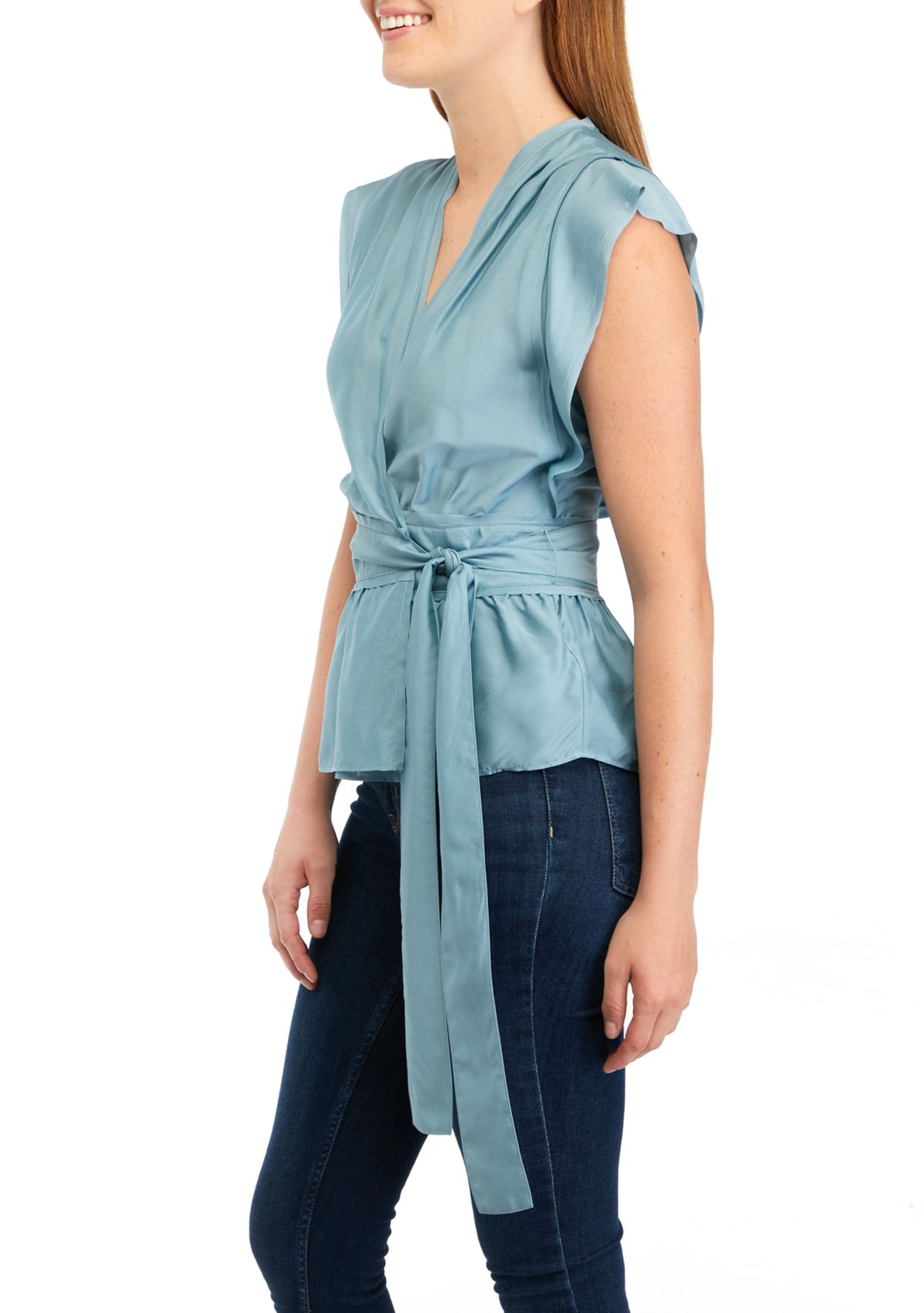 Womens Cap Sleeve Wrapped Blouse