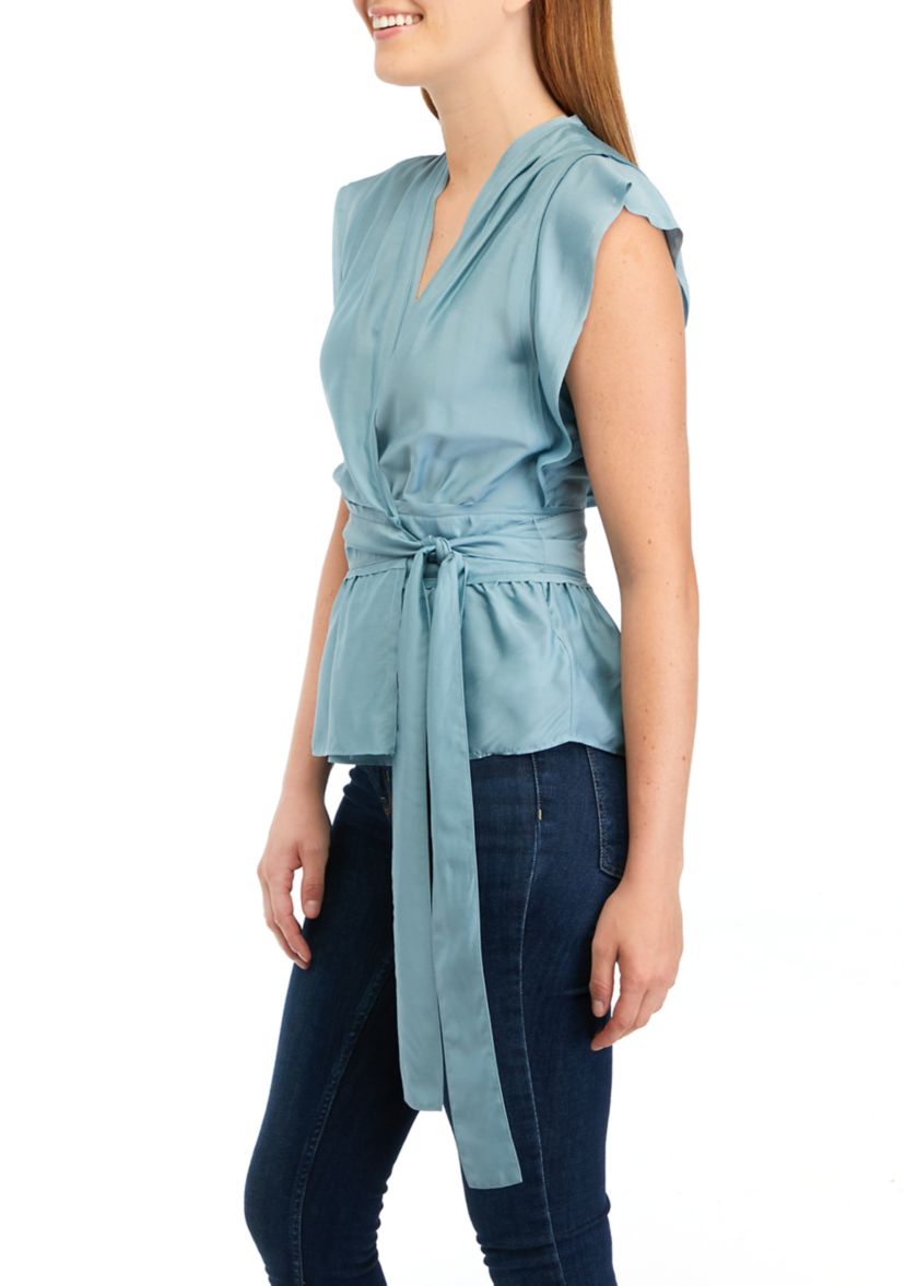 Womens Cap Sleeve Wrapped Blouse