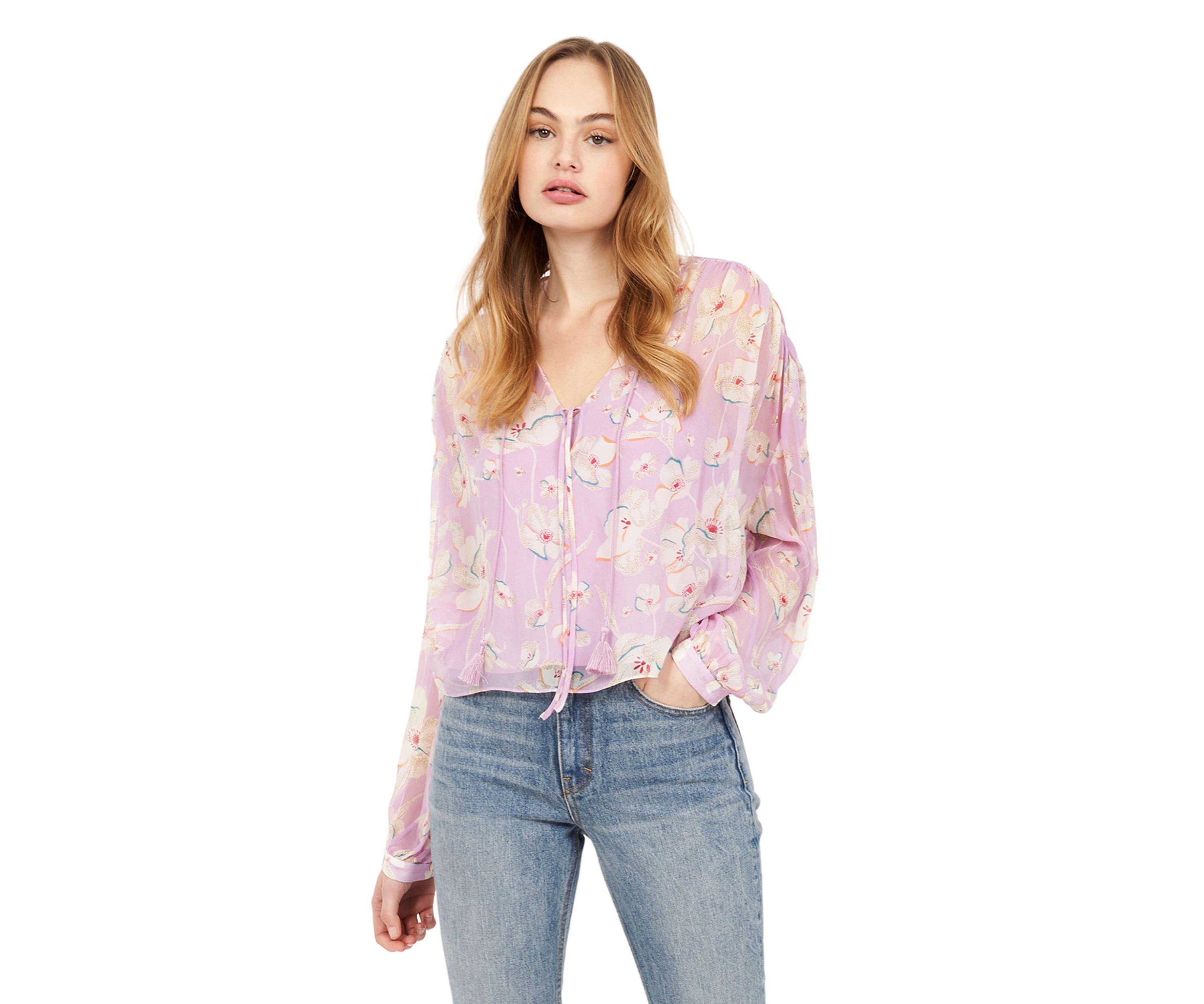 Womens Blouson Sleeve Floral Blouse