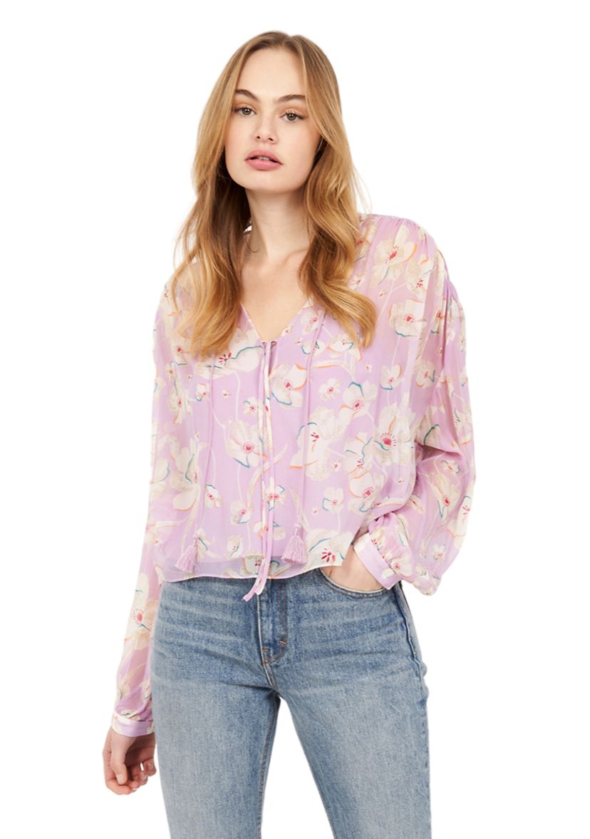 Womens Blouson Sleeve Floral Blouse