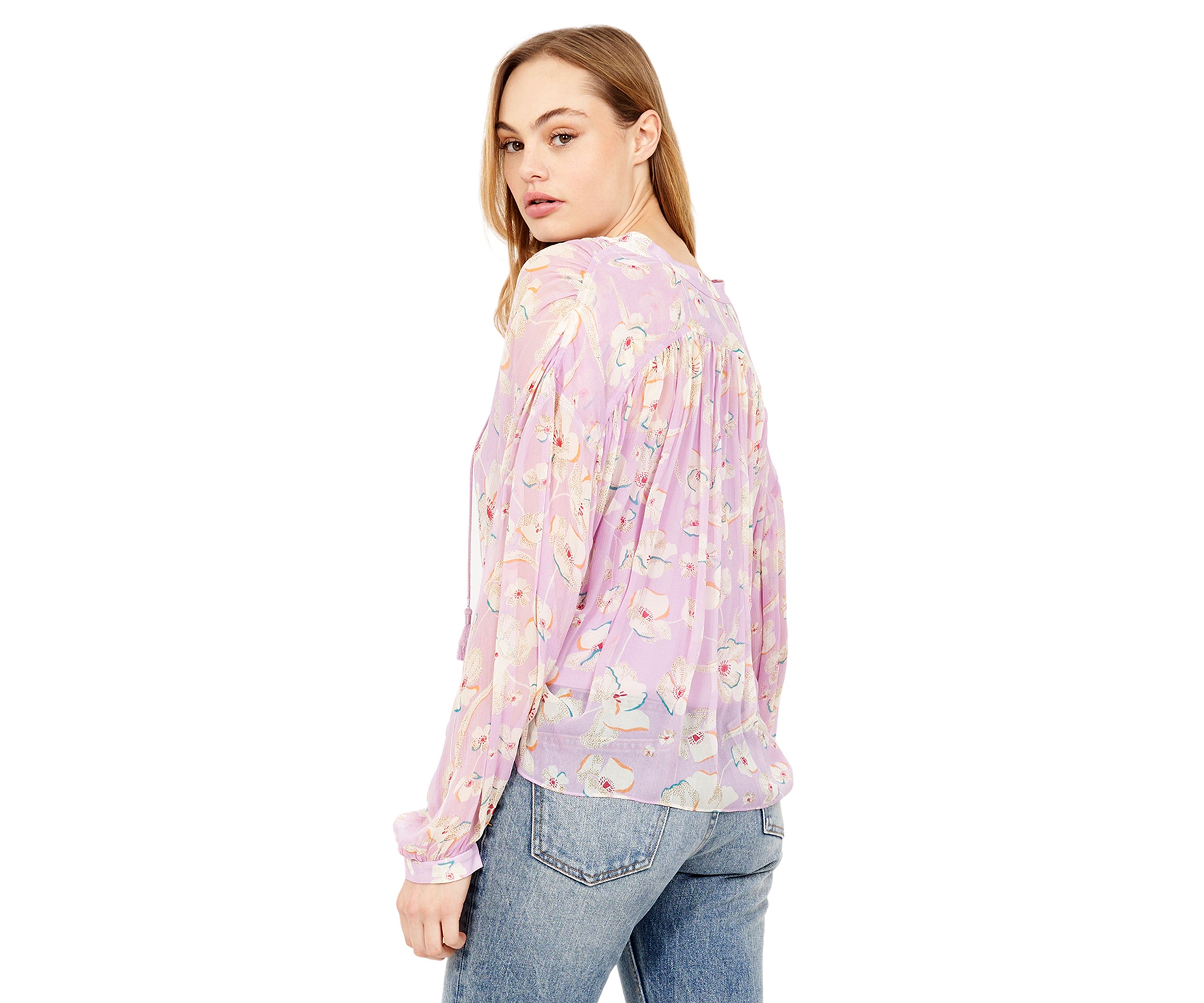 Womens Blouson Sleeve Floral Blouse