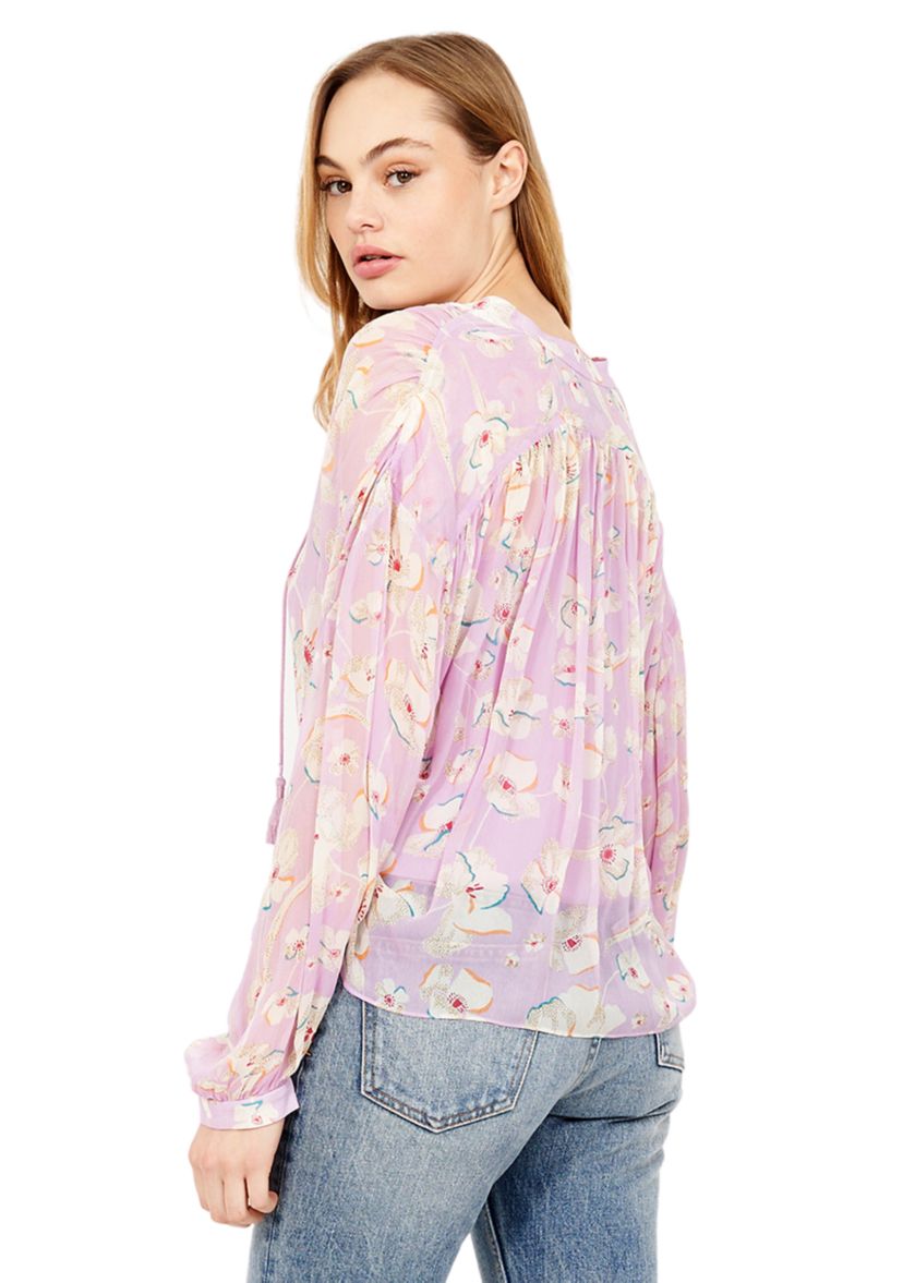 Womens Blouson Sleeve Floral Blouse