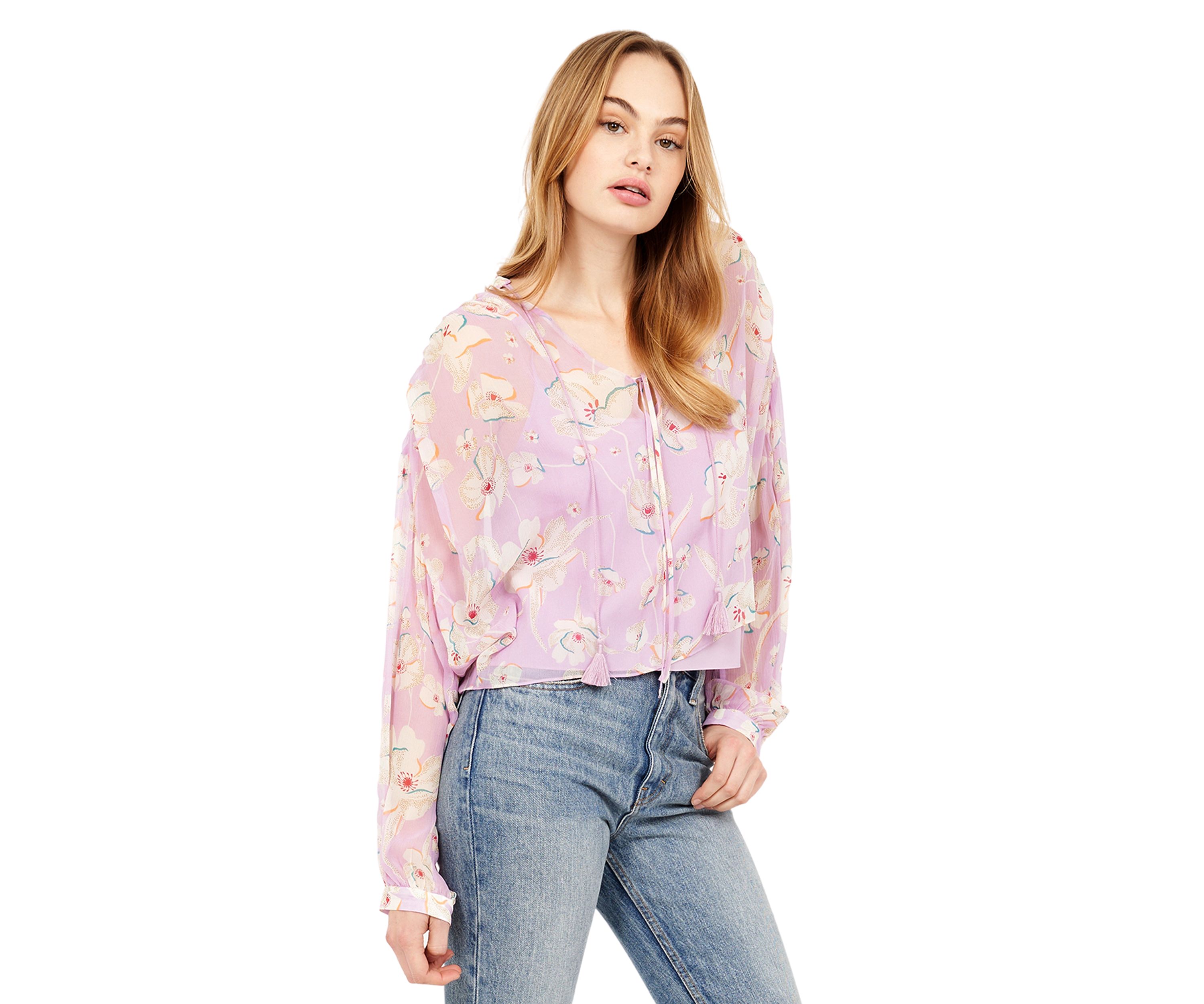 Womens Blouson Sleeve Floral Blouse