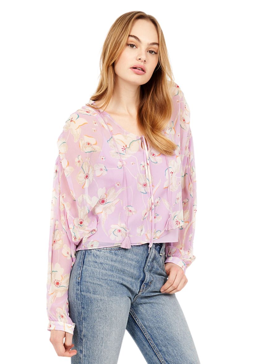Womens Blouson Sleeve Floral Blouse