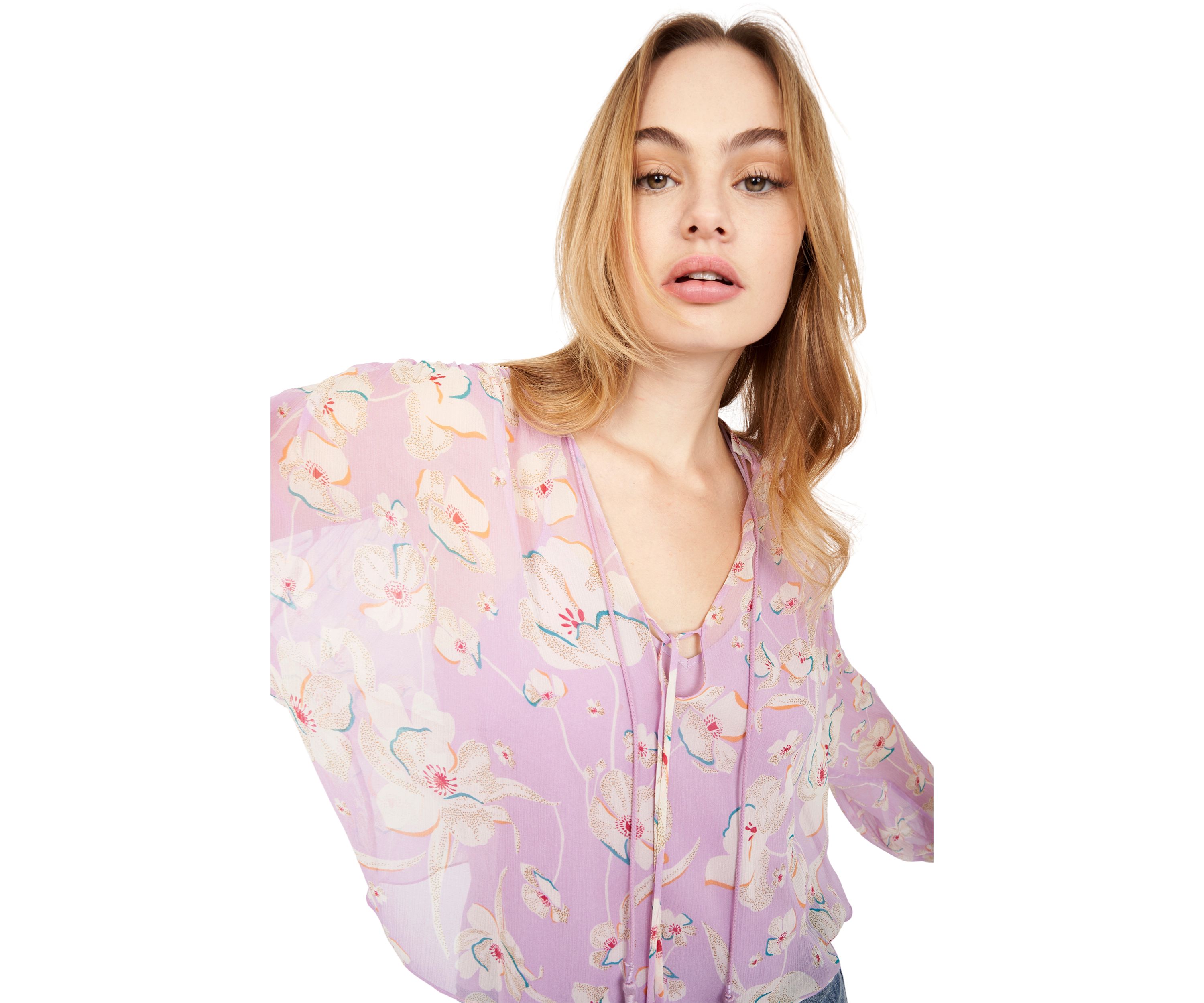 Womens Blouson Sleeve Floral Blouse