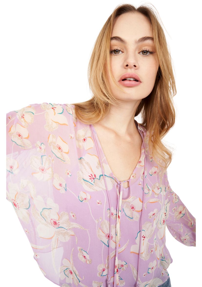 Womens Blouson Sleeve Floral Blouse