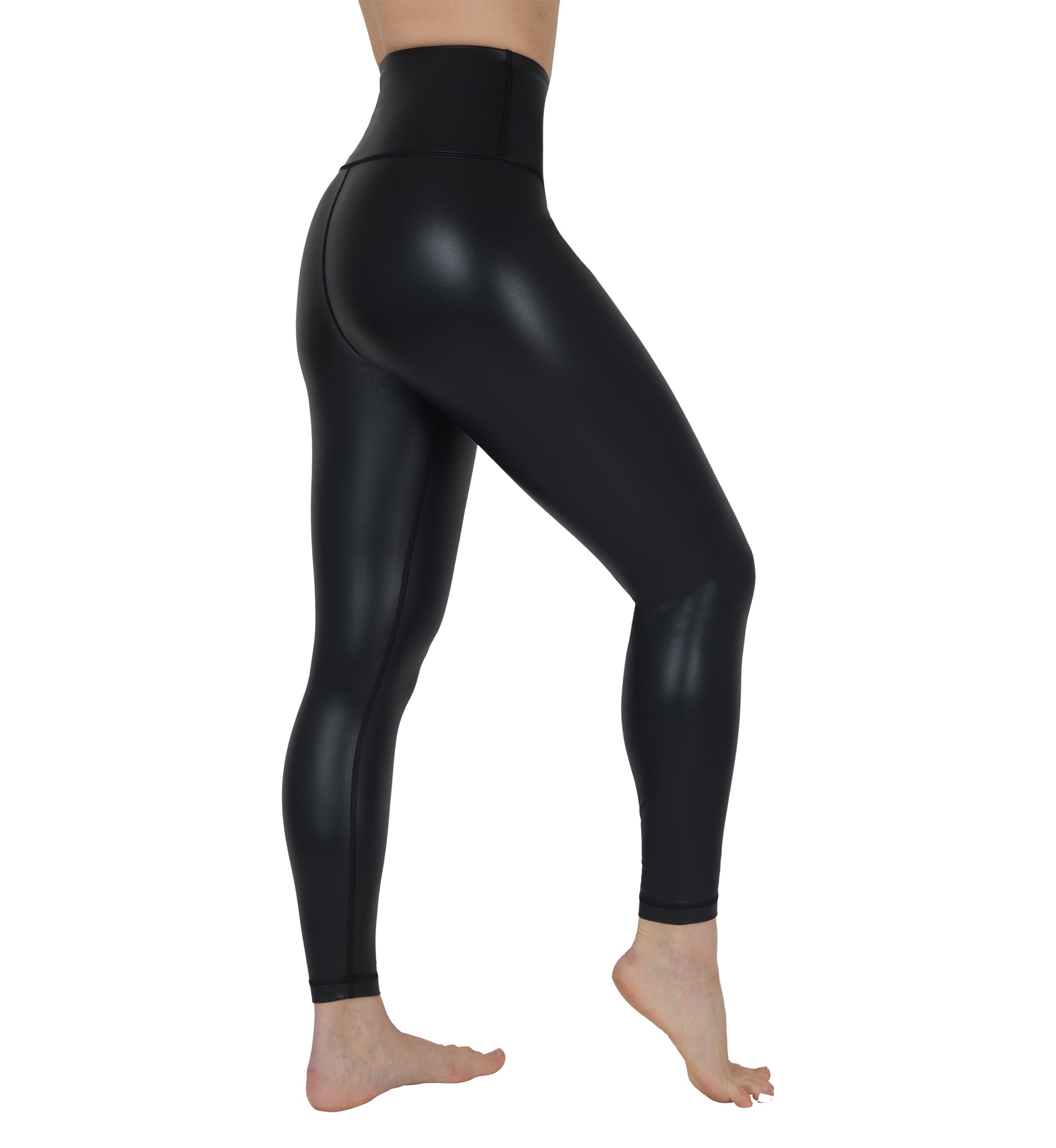 Womens Faux Leather Fleece Lined Ankle Leggings