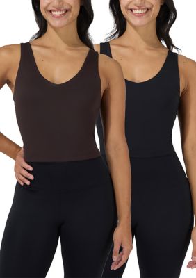 90 Degree by Reflex Women's Lux Everyday Cloud Tank Top with Bra 2 Pack, Medium