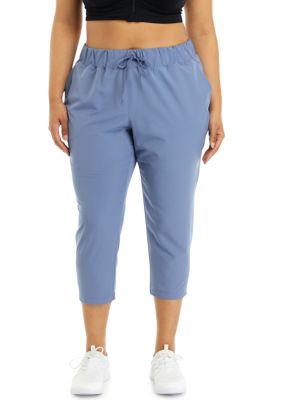 Yogalicious Women's Plus Size Citylite Expedition Travel Capri Pants, White, 3X