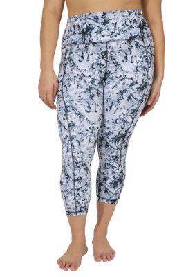 Yogalicious Women's Plus Size High Rise Interlock Tribeca Cropped Leggings with Side Pocket, Black, 3X