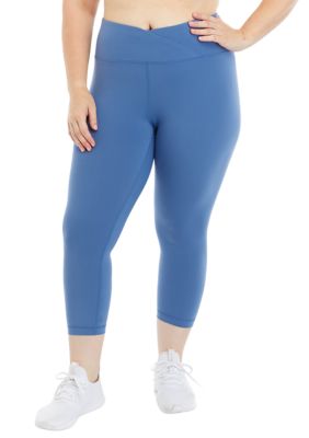 Yogalicious Women's Plus Size High Rise Interlock Cropped Leggings, Blue, 2X