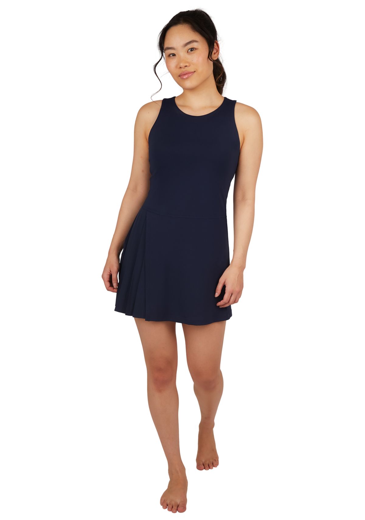 Womens Sleeveless Nude Tech Renaissance Side Pleat Dress