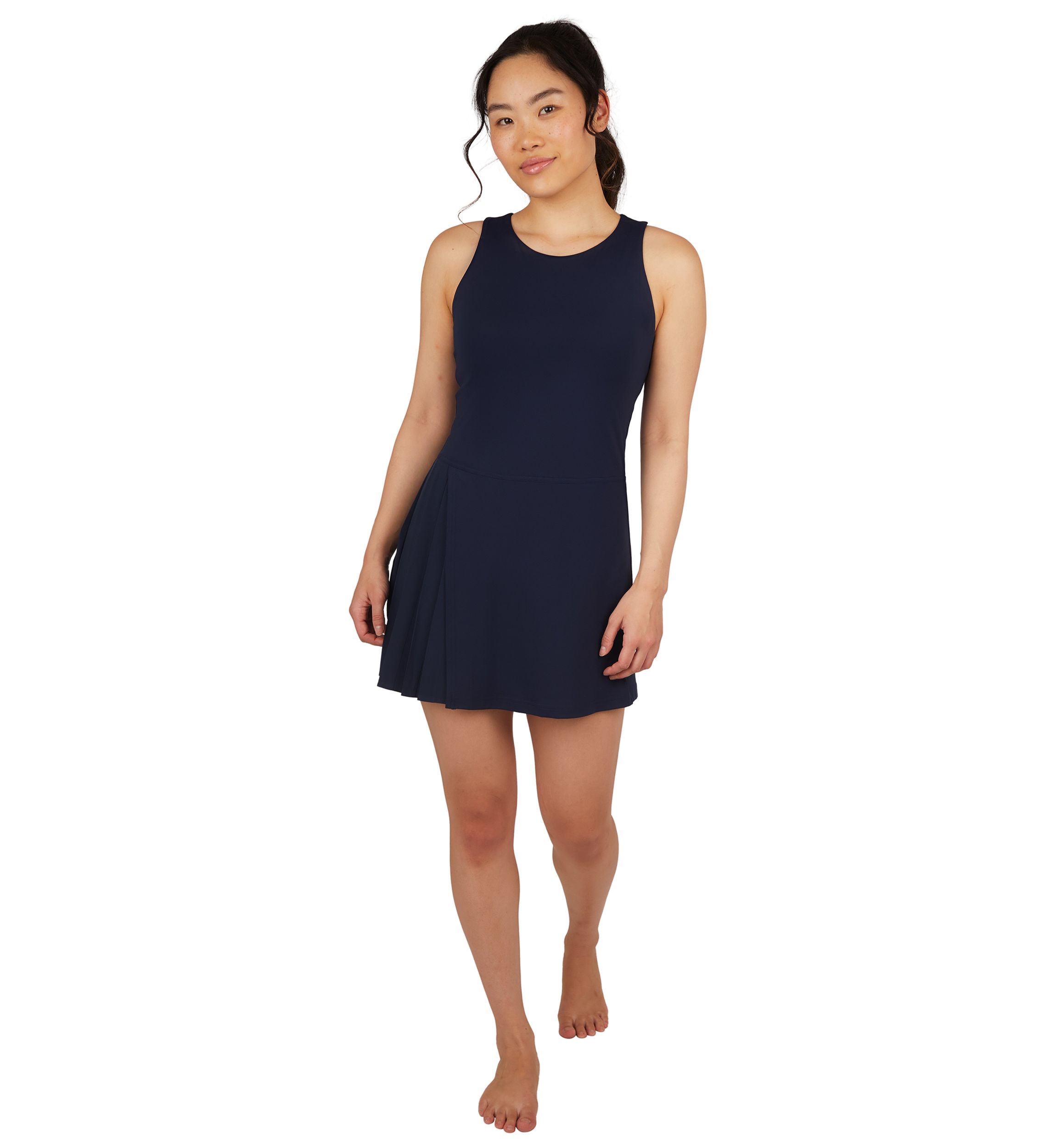 Womens Sleeveless Nude Tech Renaissance Side Pleat Dress