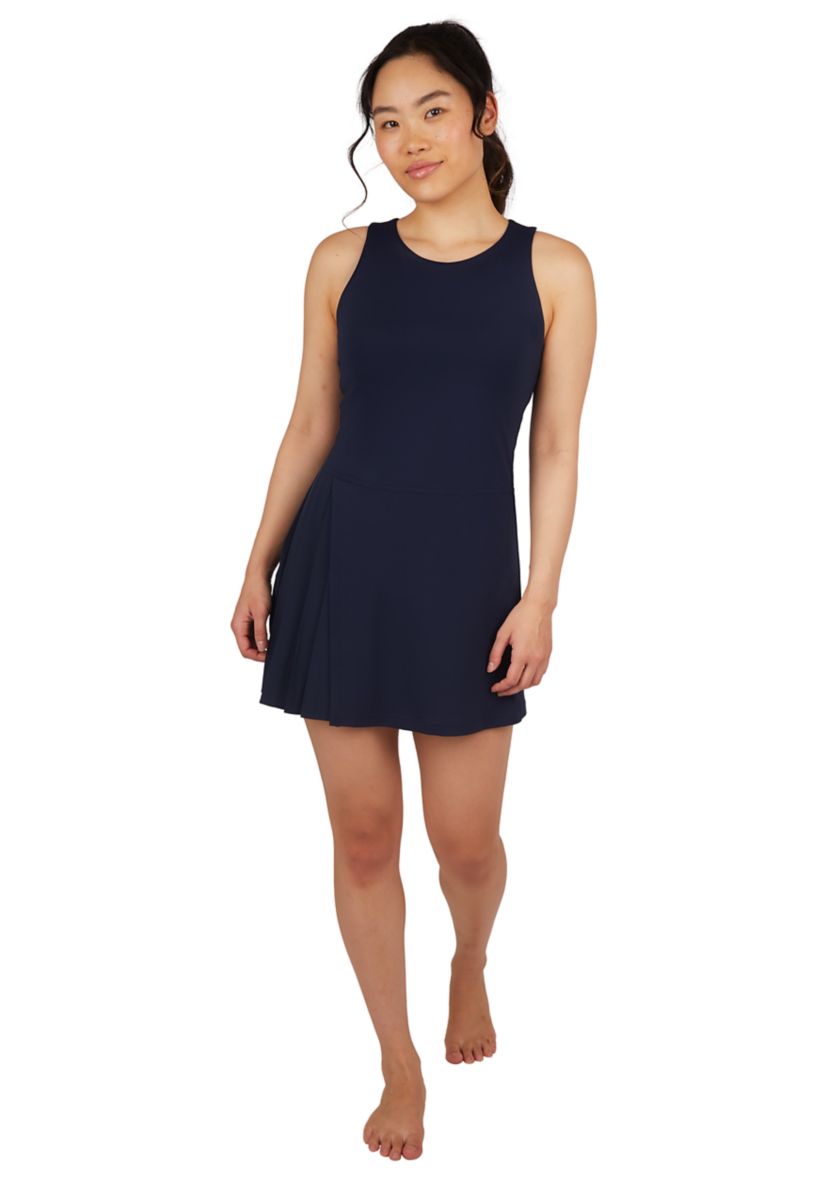 Womens Sleeveless Nude Tech Renaissance Side Pleat Dress