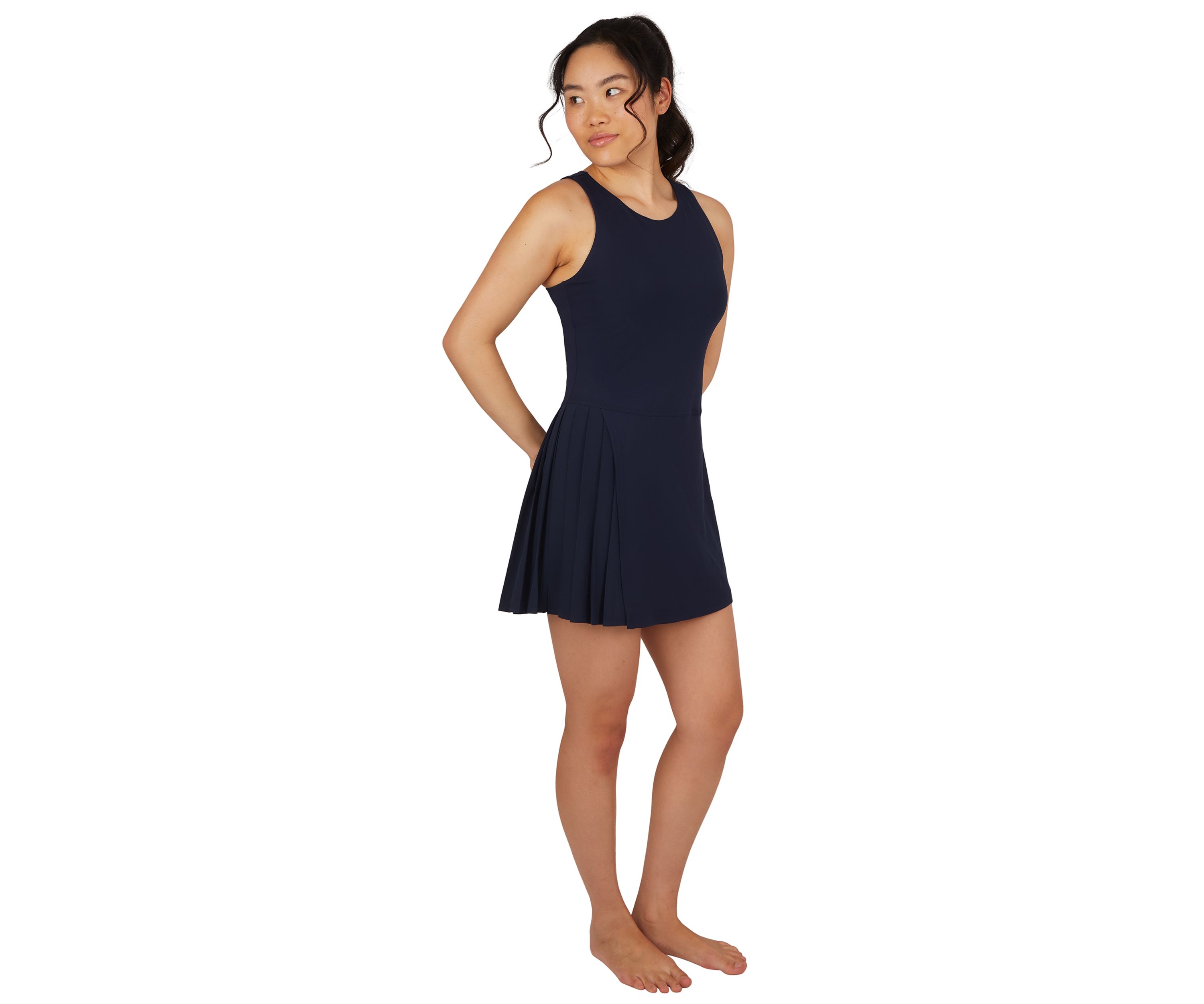 Womens Sleeveless Nude Tech Renaissance Side Pleat Dress