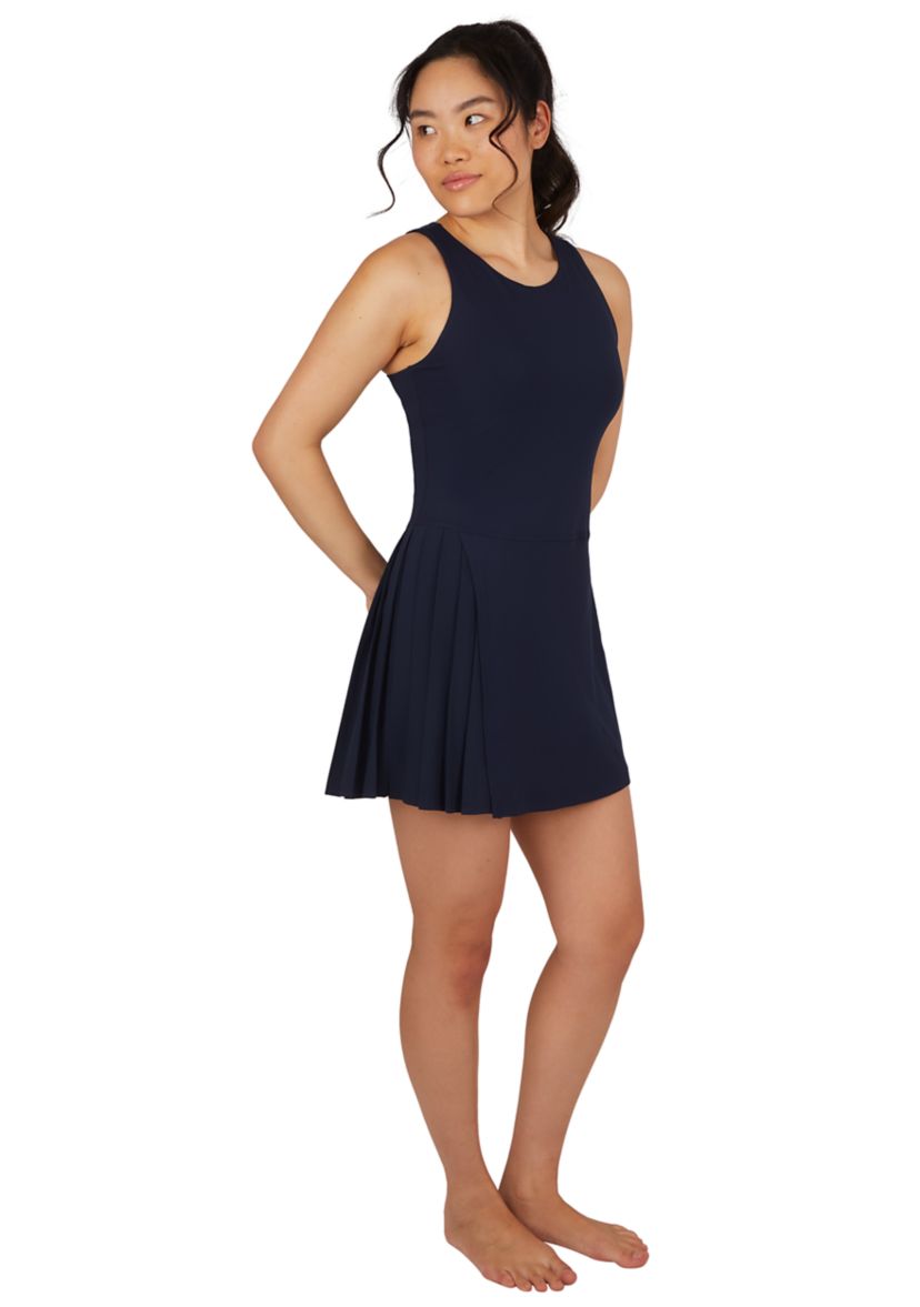 Womens Sleeveless Nude Tech Renaissance Side Pleat Dress