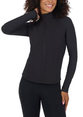 Yogalicious Women's Ribbed Full Zipper Jacket, Black, XL