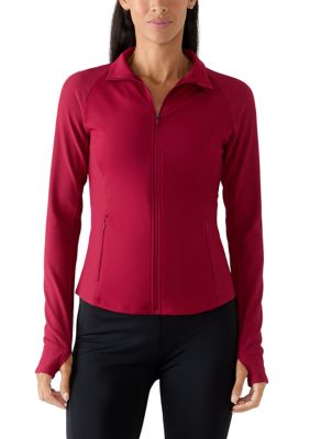 Yogalicious Women's Ribbed Full Zipper Jacket, Red, XL