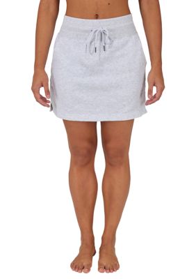 Yogalicious Women's Washed Loop Terry Vanguard High Waist Skort with Side Pockets and Contrast Side Stripes, Large