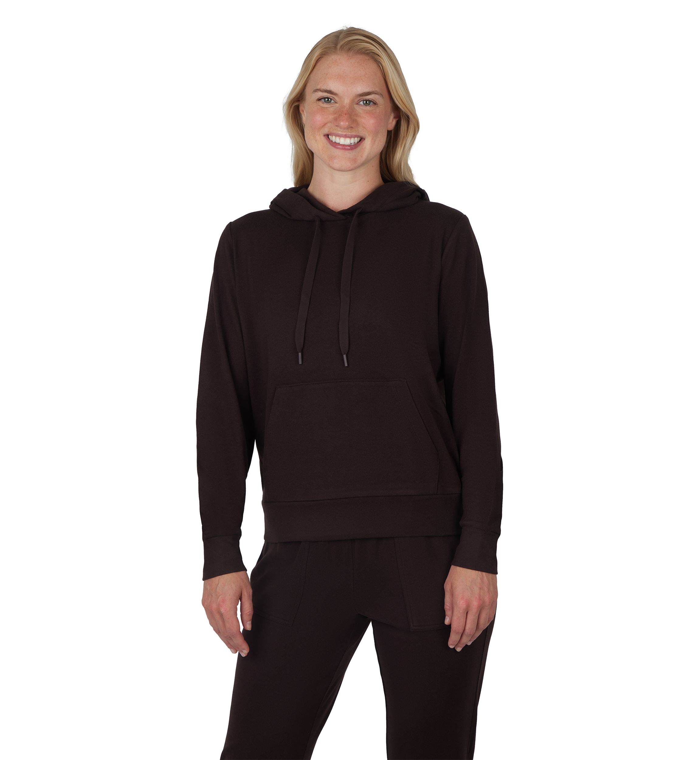 Womens Long Sleeve Fleece Rib Pullover Hoodie