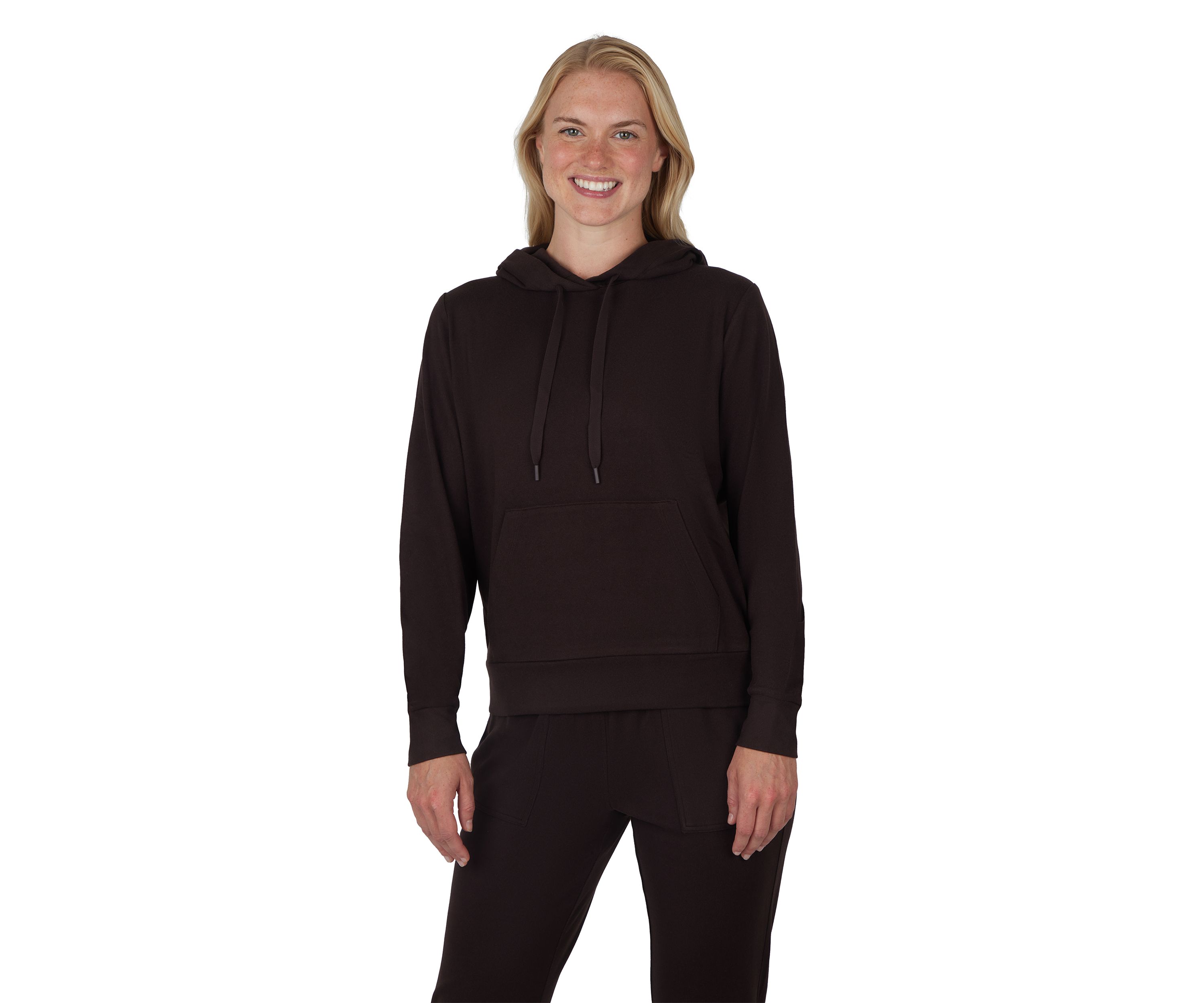 Womens Long Sleeve Fleece Rib Pullover Hoodie